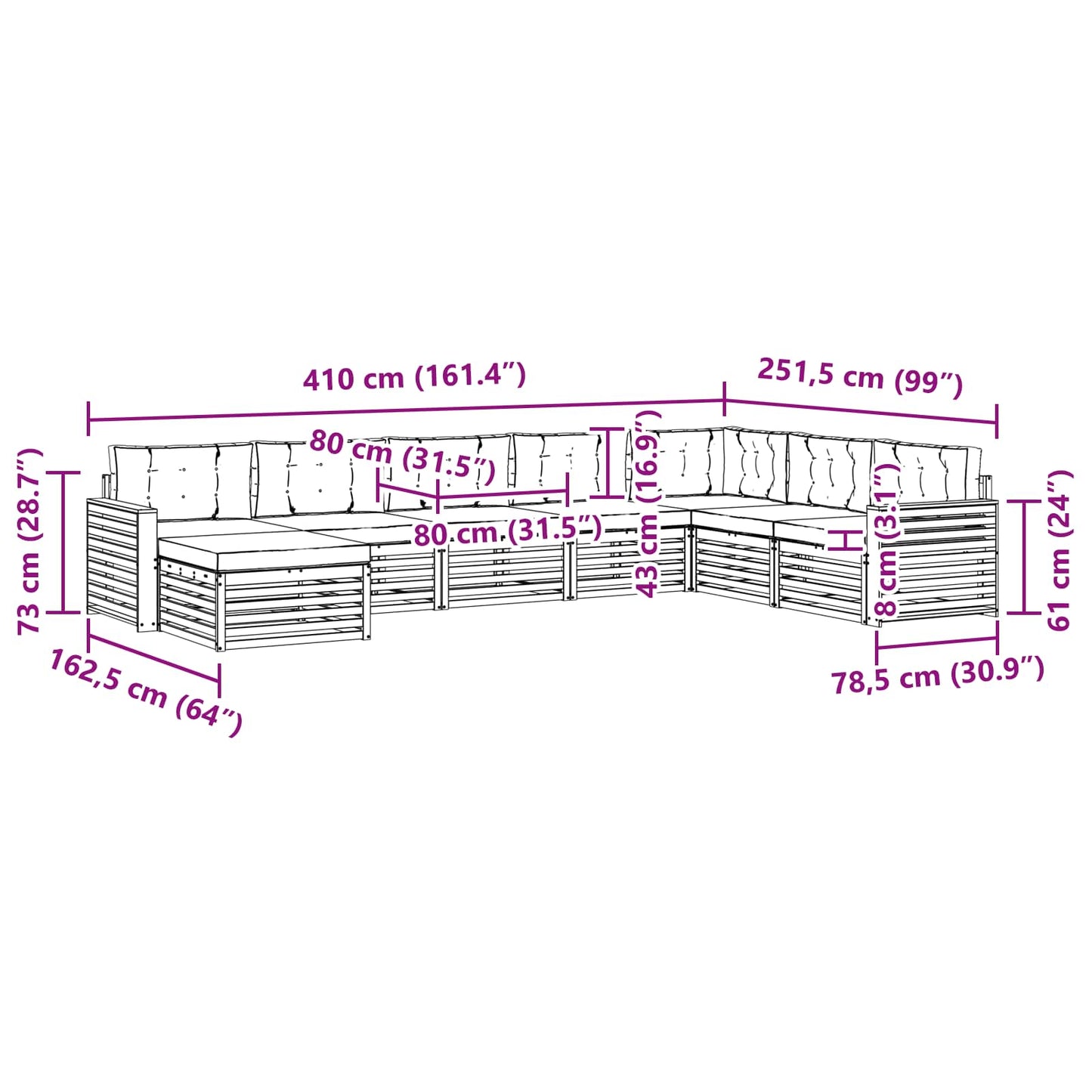 Buiten bankenset 8 pcs Wit en antracietkleurig