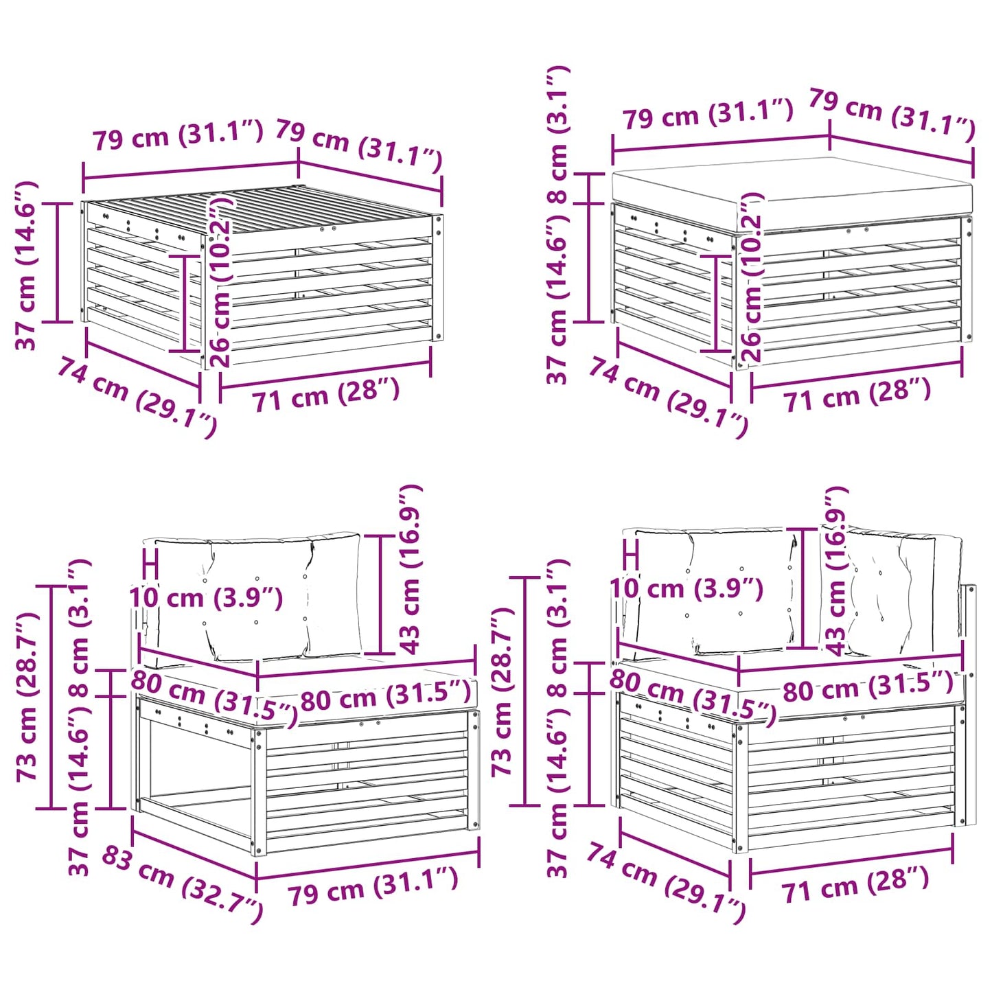 Buiten bankenset 9 pcs Wit en crèmekleurig Massief Acaciahout