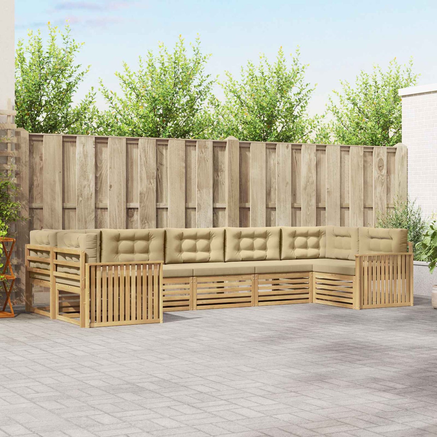 Buiten bankenset 7 pcs Wit en Beige Massief Acaciahout