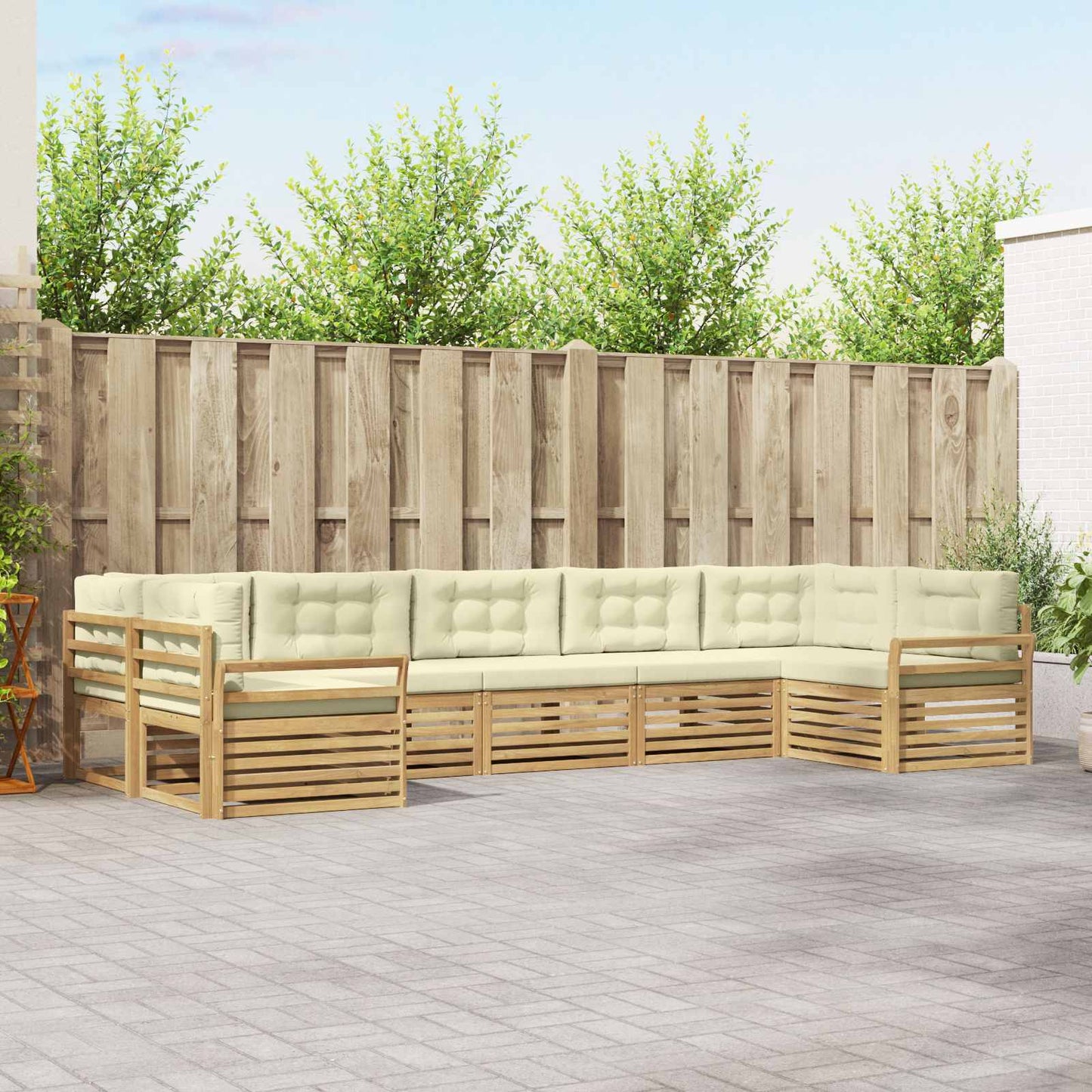Buiten bankenset 7 pcs Wit en crèmekleurig Massief Acaciahout