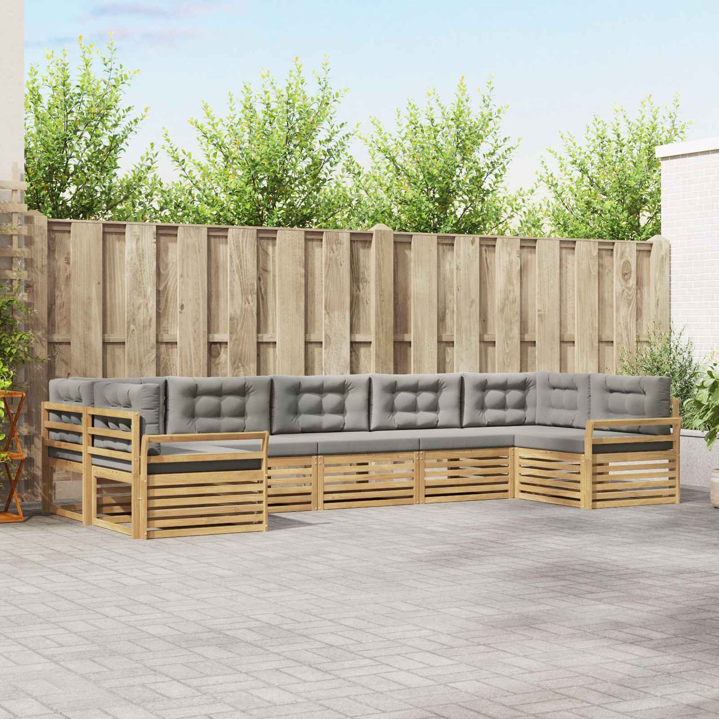 Buiten bankenset 7 pcs Wit en Lichtgrijs Massief Acaciahout