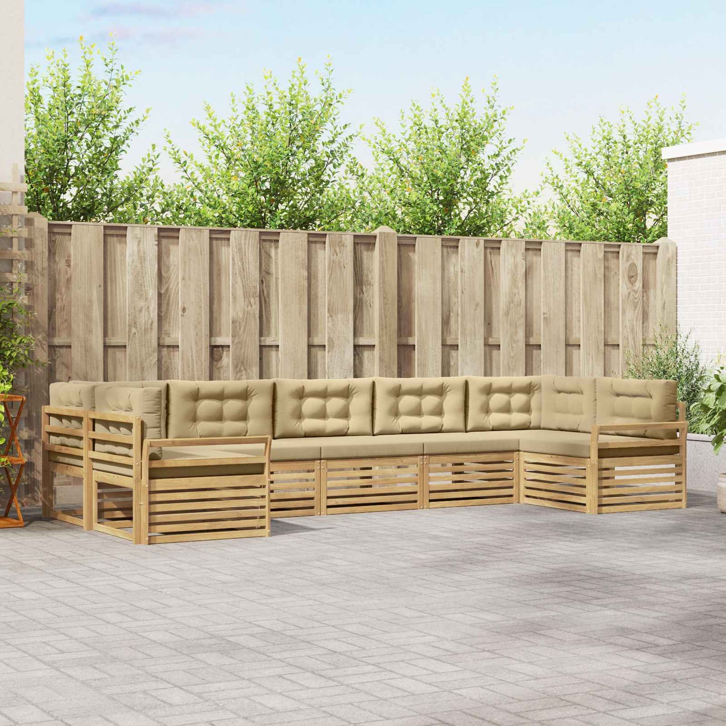 Buiten bankenset 7 pcs Wit en Beige Massief Acaciahout