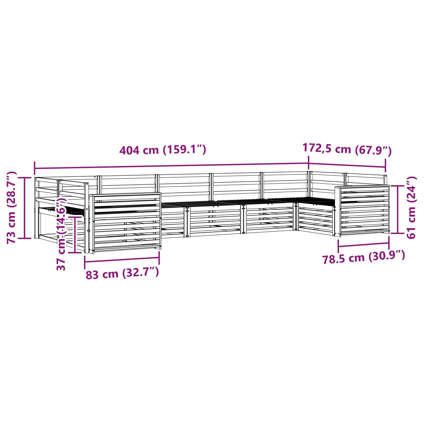 Buiten bankenset 7 pcs Wit Massief Acaciahout