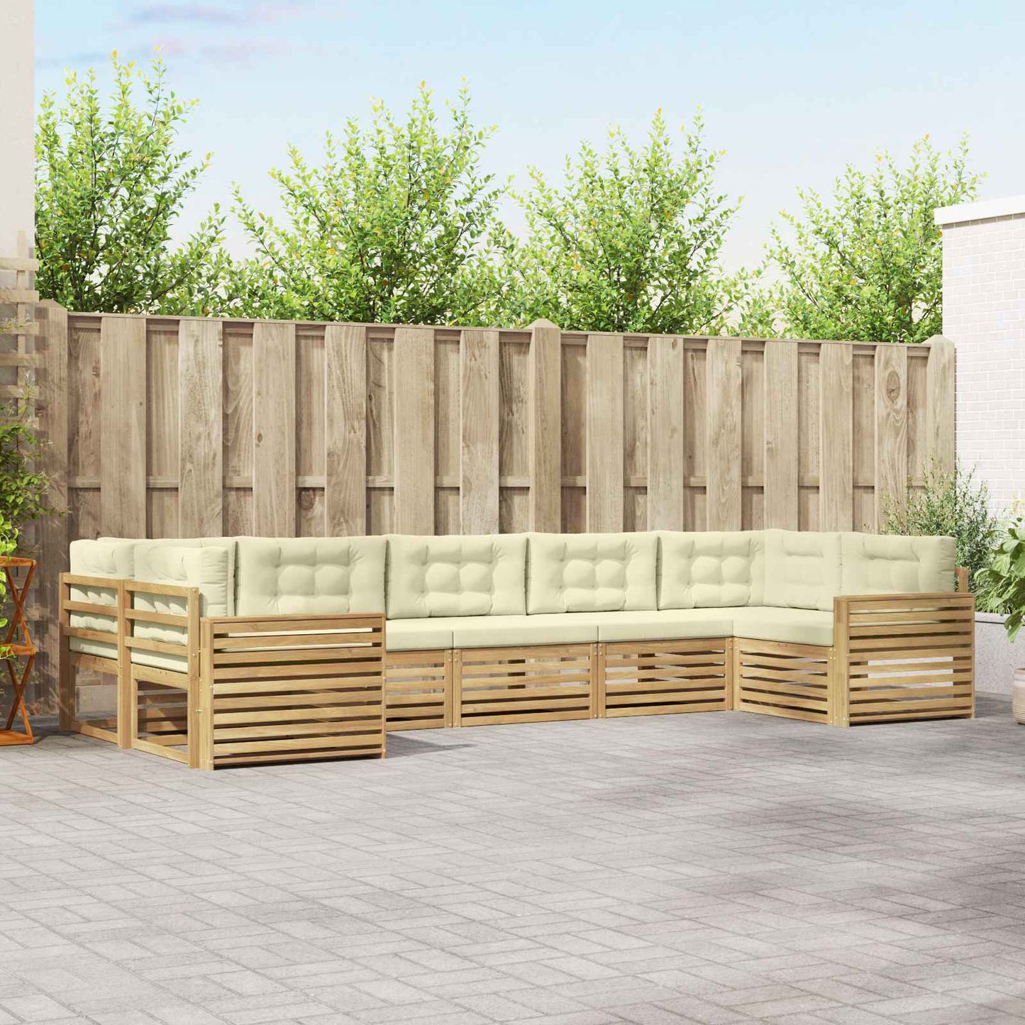 Buiten bankenset 7 pcs Wit en crèmekleurig Massief Acaciahout