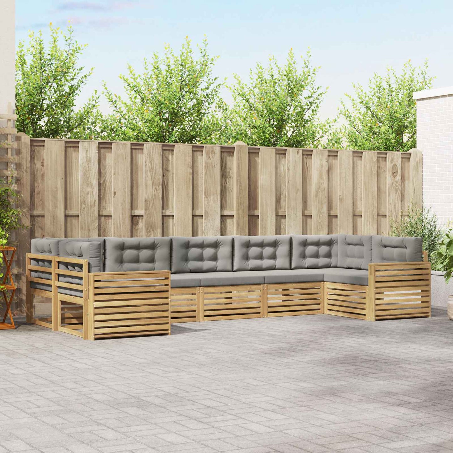 Buiten bankenset 7 pcs Wit en Lichtgrijs Massief Acaciahout