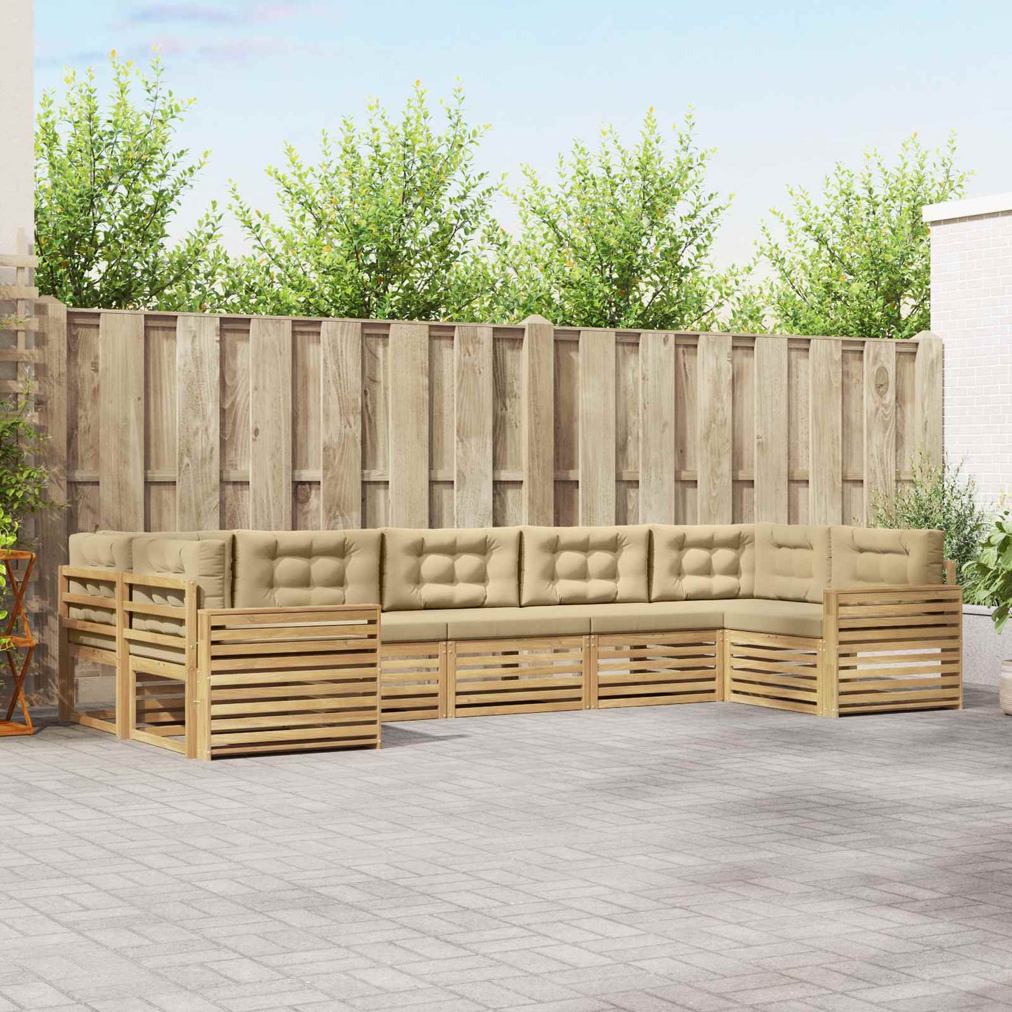 Buiten bankenset 7 pcs Wit en Beige Massief Acaciahout