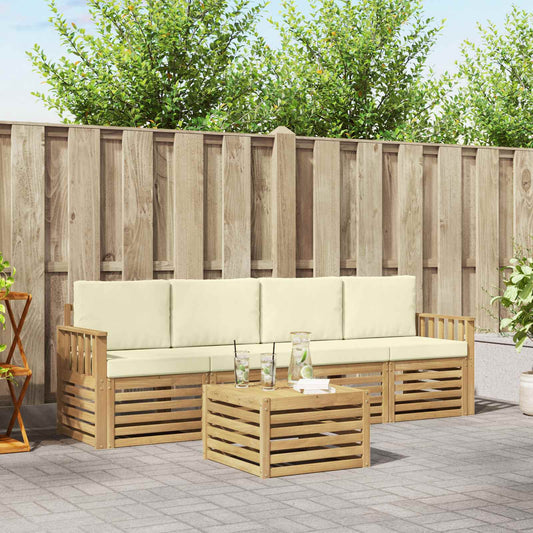 Buiten bankenset met kussen 5 pcs Wit en crèmekleurig Polyester is nu te koop bij PeponiXL, paradijselijk wonen!