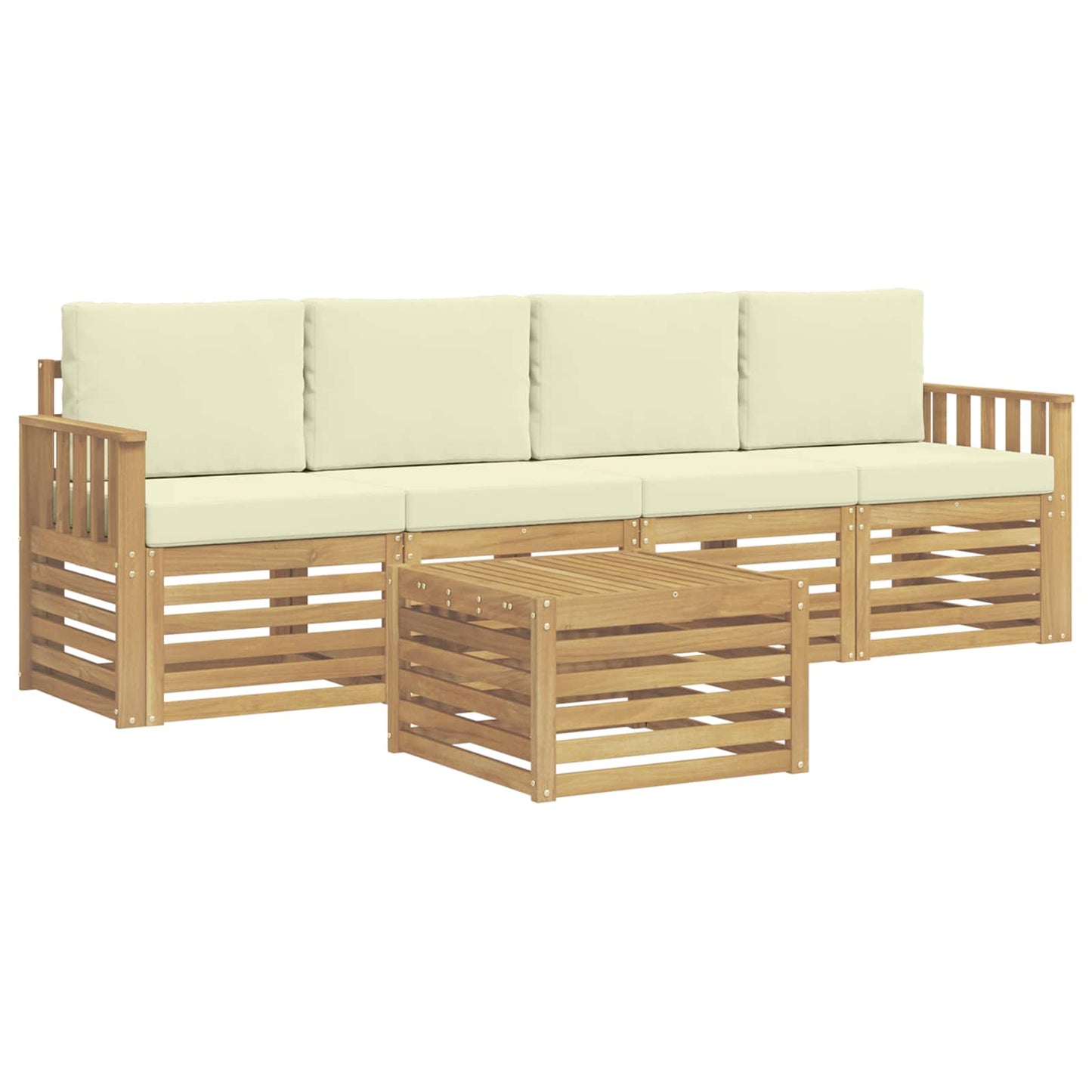 Buiten bankenset met kussen 5 pcs Wit en crèmekleurig Polyester