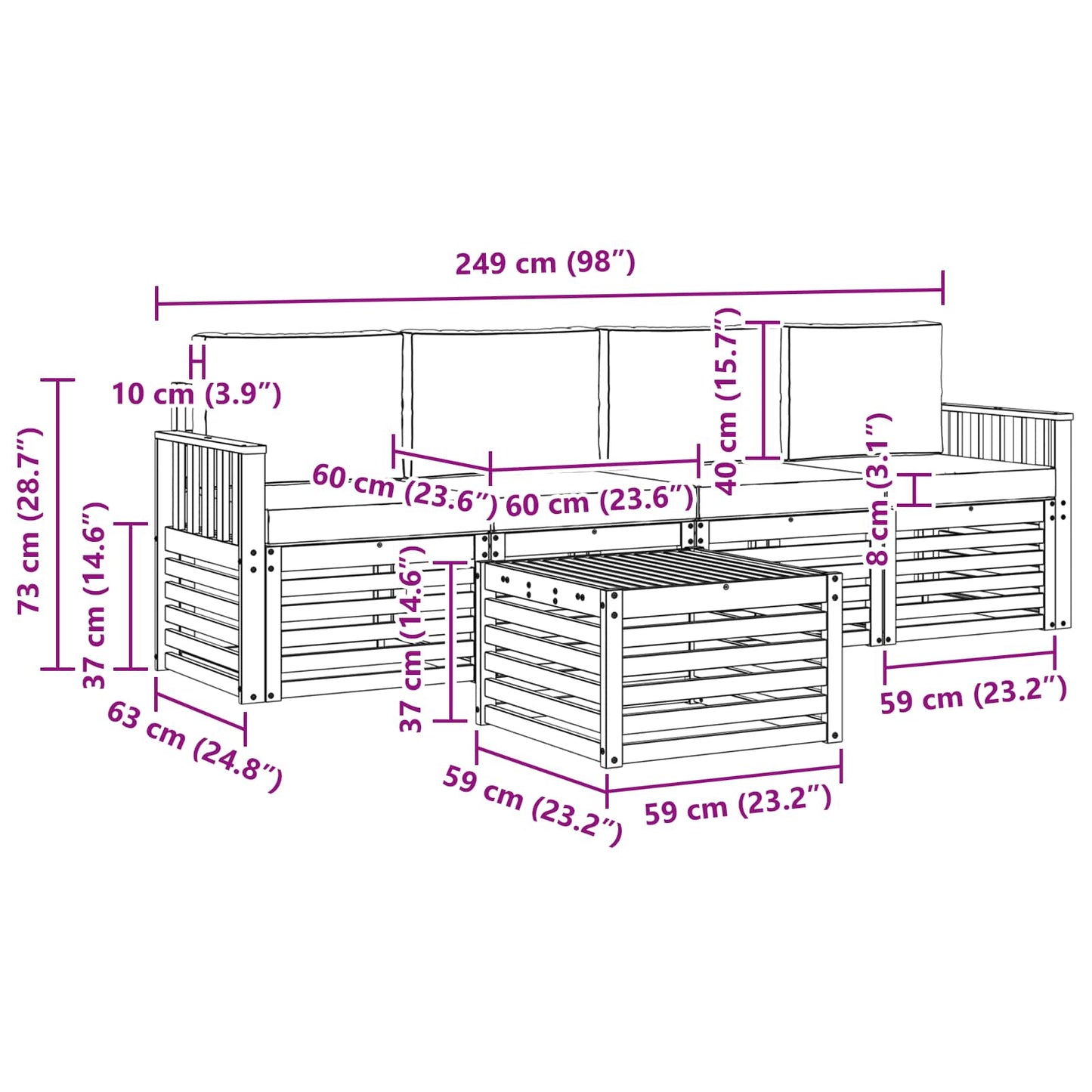 Buiten bankenset met kussen 5 pcs Wit en crèmekleurig Polyester