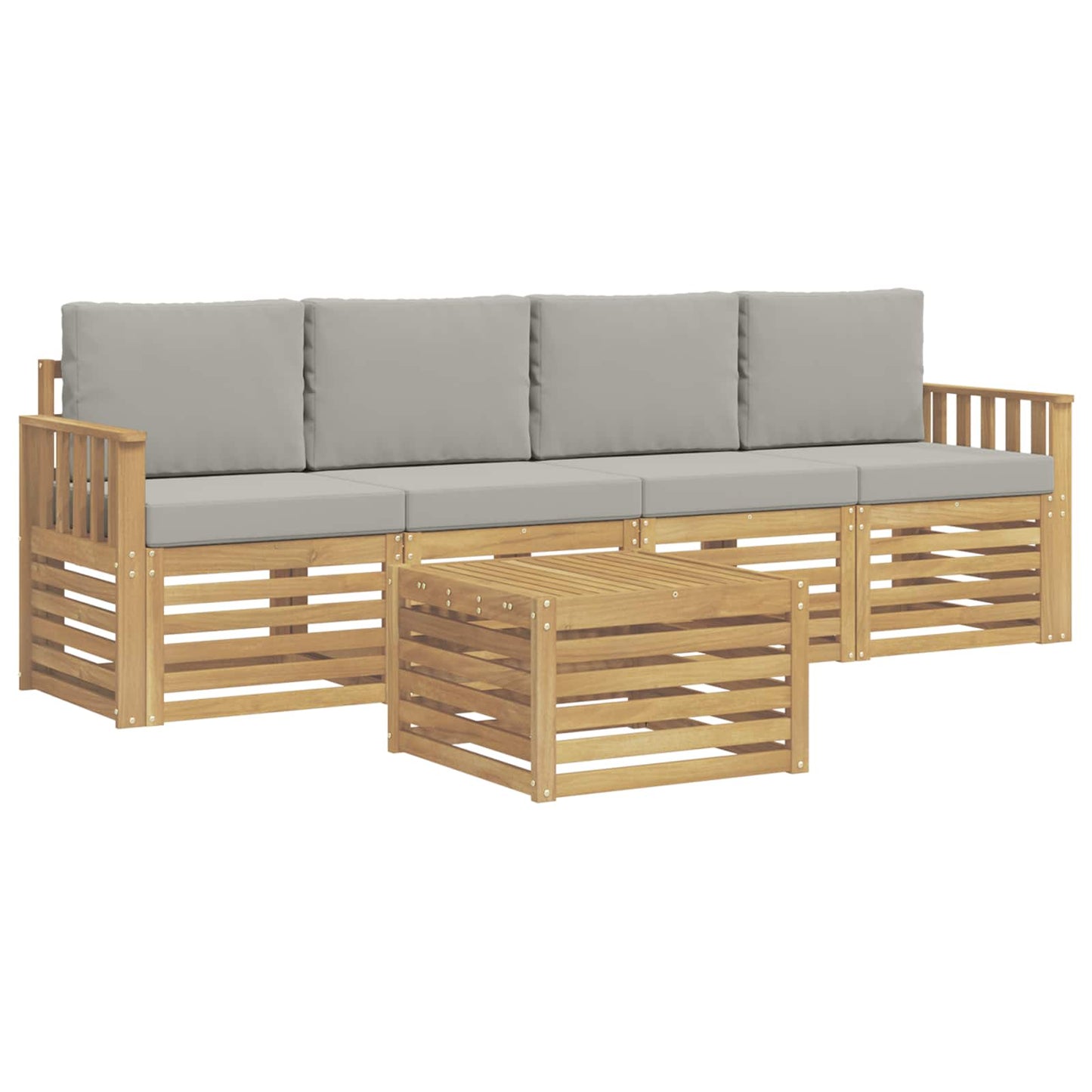 Buiten bankenset met kussen 5 pcs Wit en Lichtgrijs Polyester