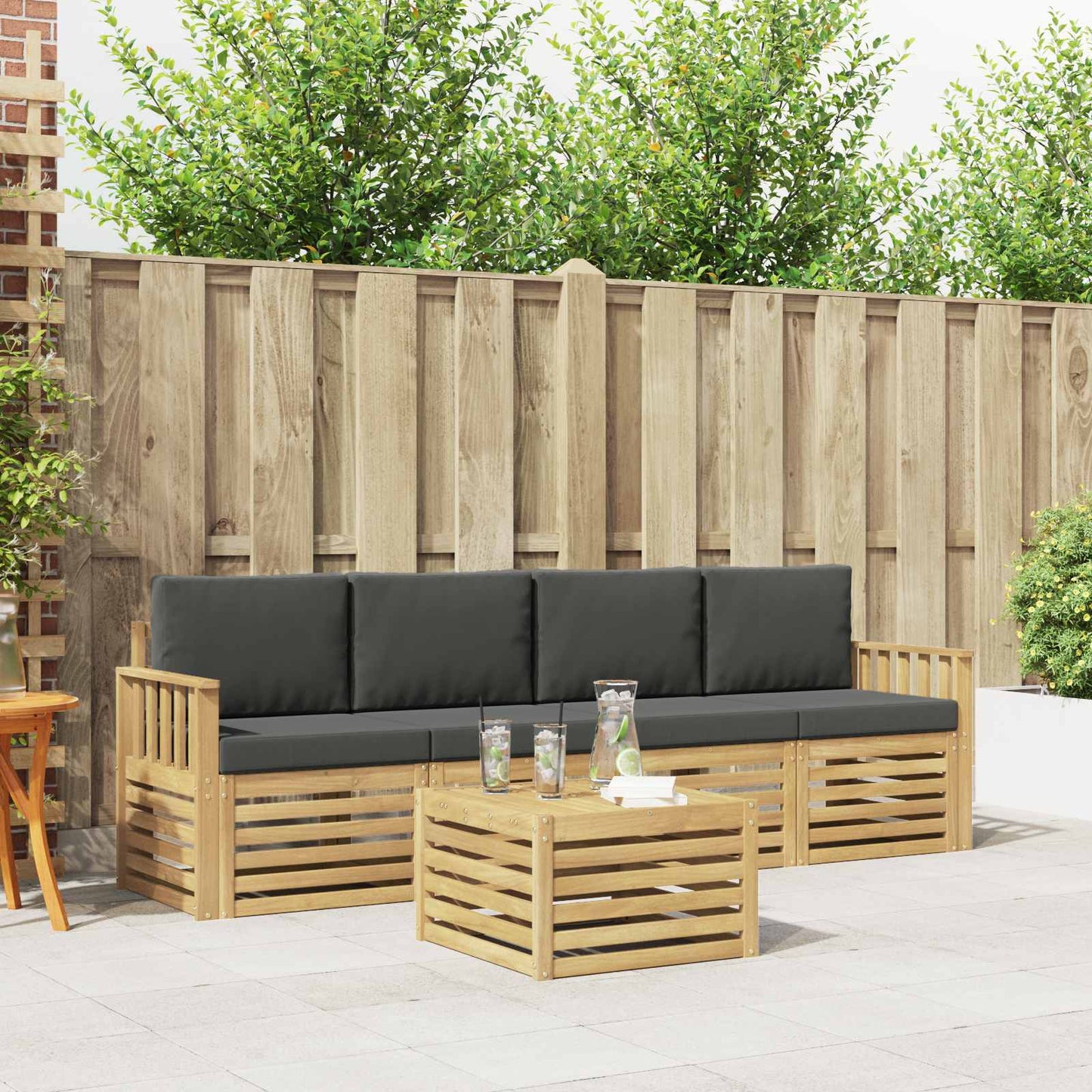 Buiten bankenset 5 pcs Wit en antracietkleurig Polyester
