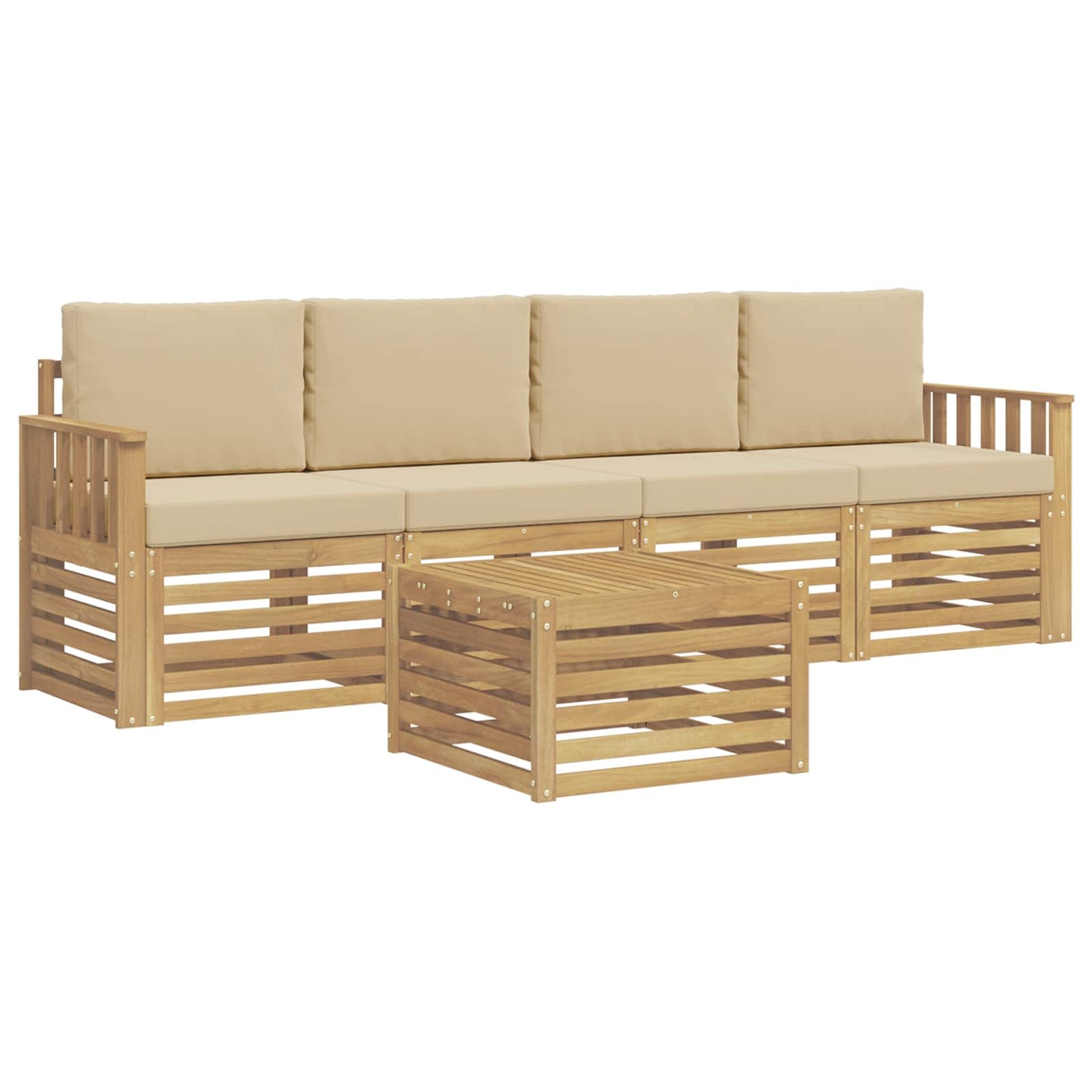 Buiten bankenset met kussen 5 pcs Wit en Beige Polyester