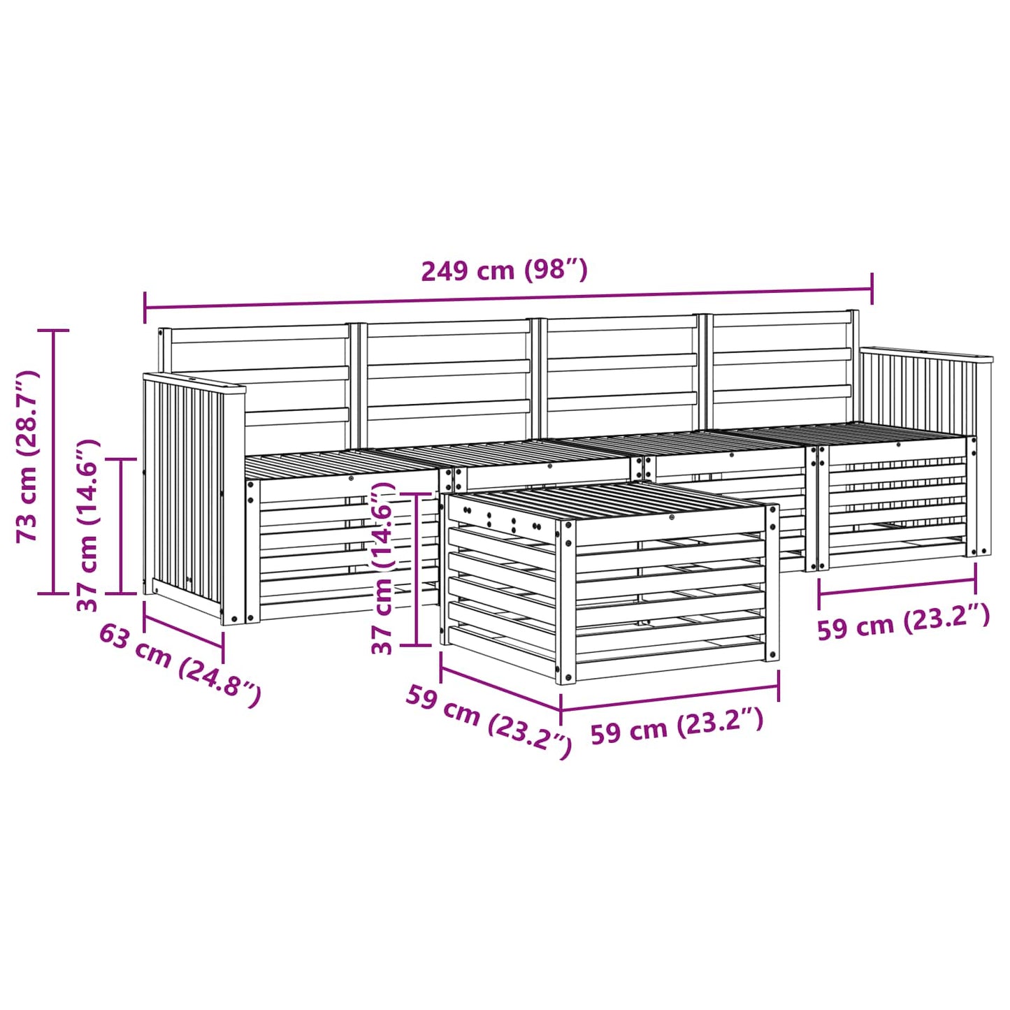 Buiten bankenset 5 pcs Wit Massief Acaciahout