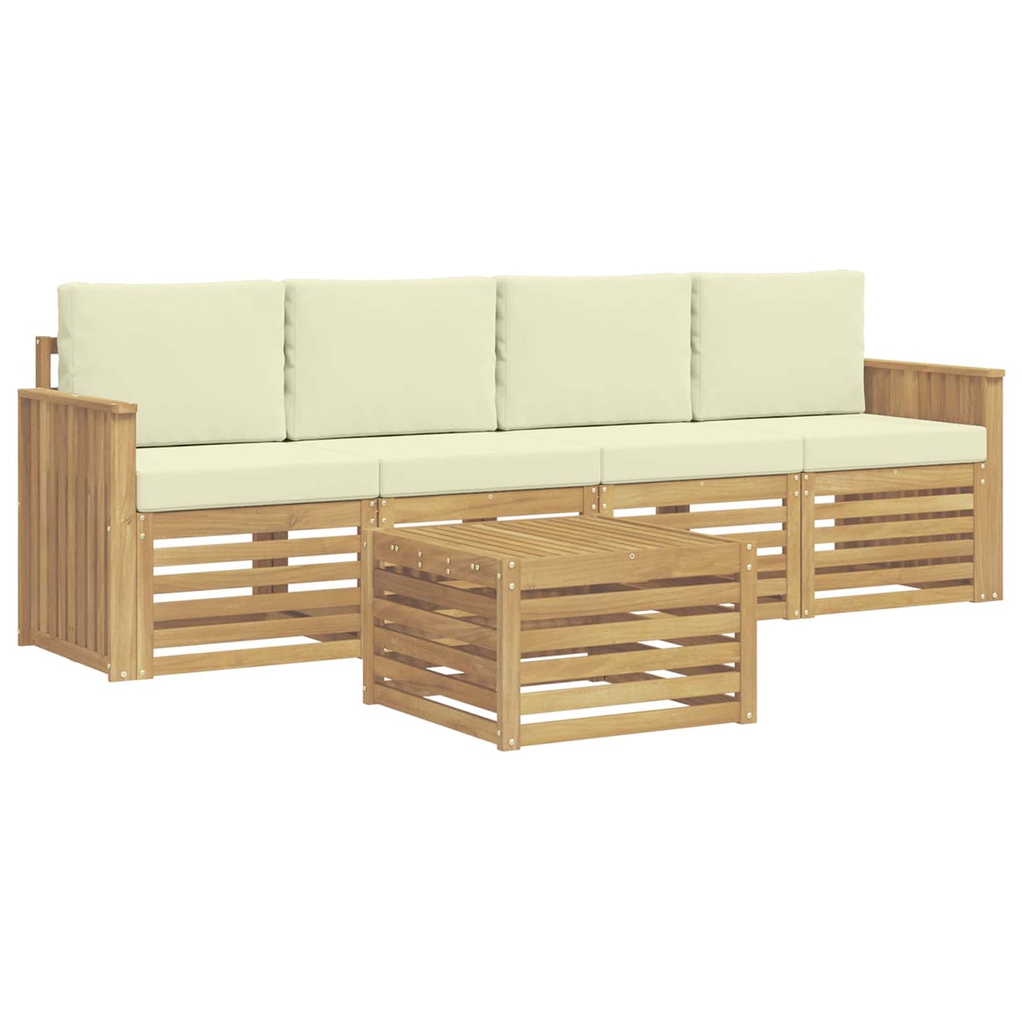 Buiten bankenset met kussen 5 pcs Wit en crèmekleurig Polyester