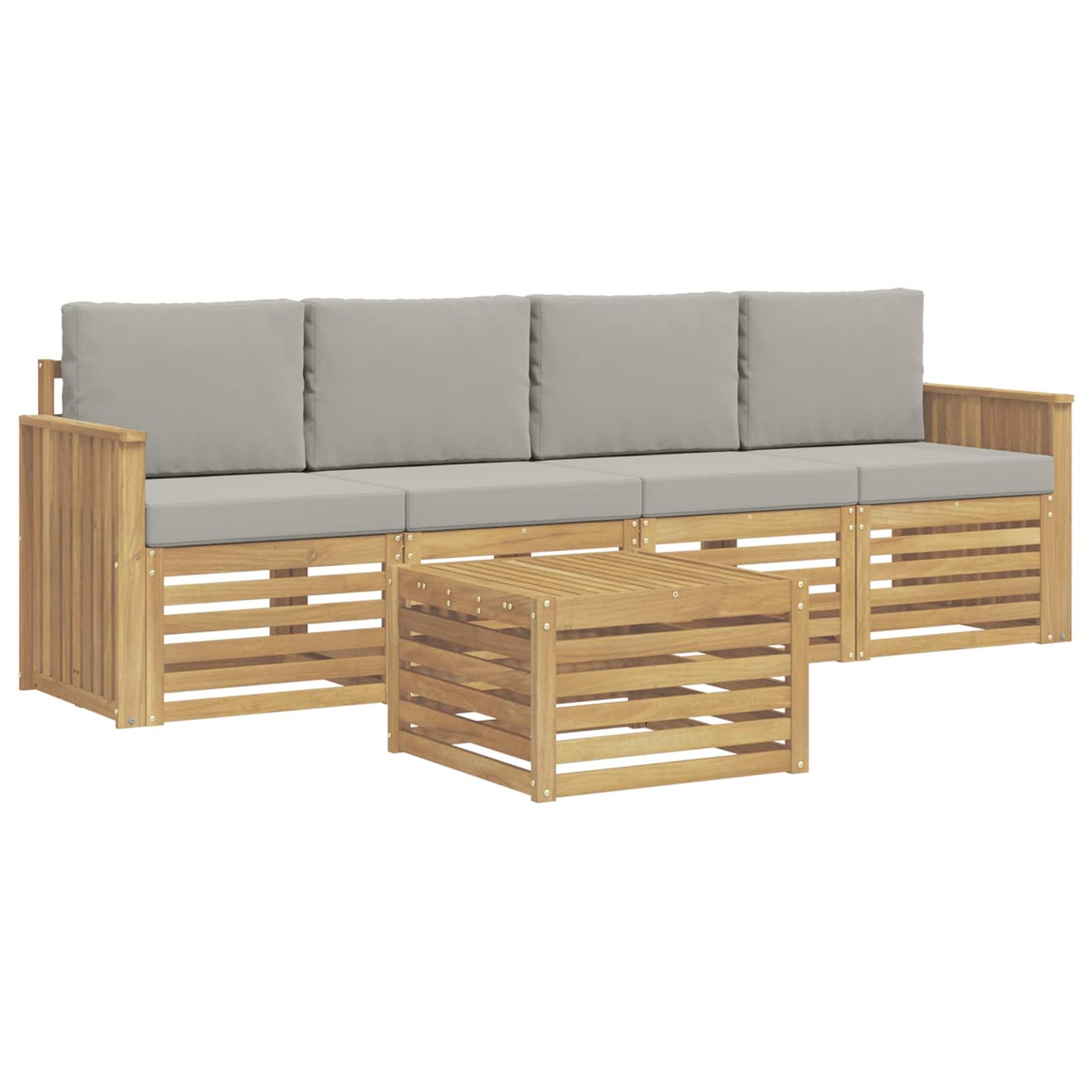 Buiten bankenset met kussen 5 pcs Wit en Lichtgrijs Polyester