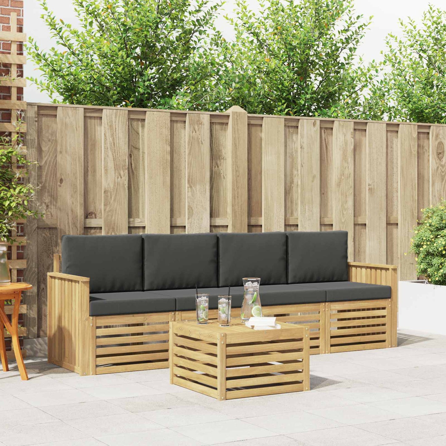 Buiten bankenset 5 pcs Wit en antracietkleurig Polyester