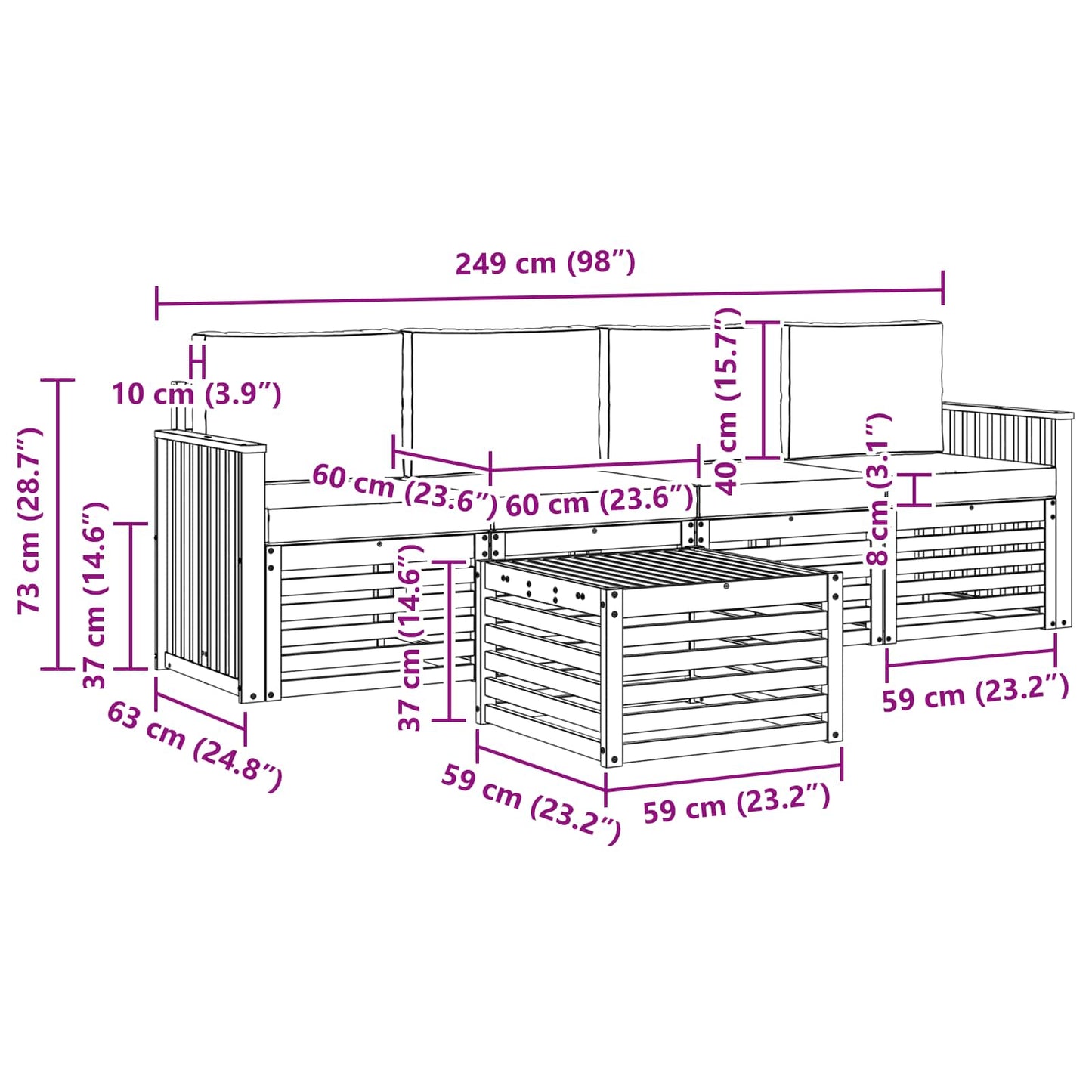 Buiten bankenset 5 pcs Wit en antracietkleurig Polyester