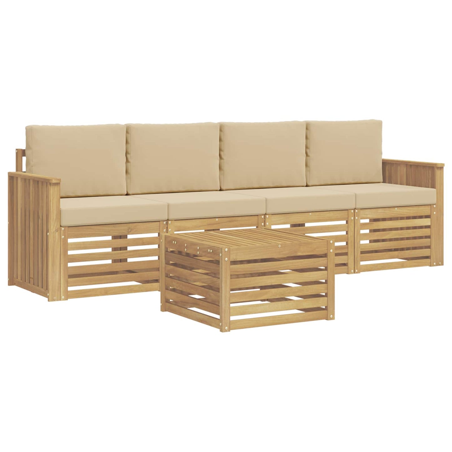 Buiten bankenset met kussen 5 pcs Wit en Beige Polyester