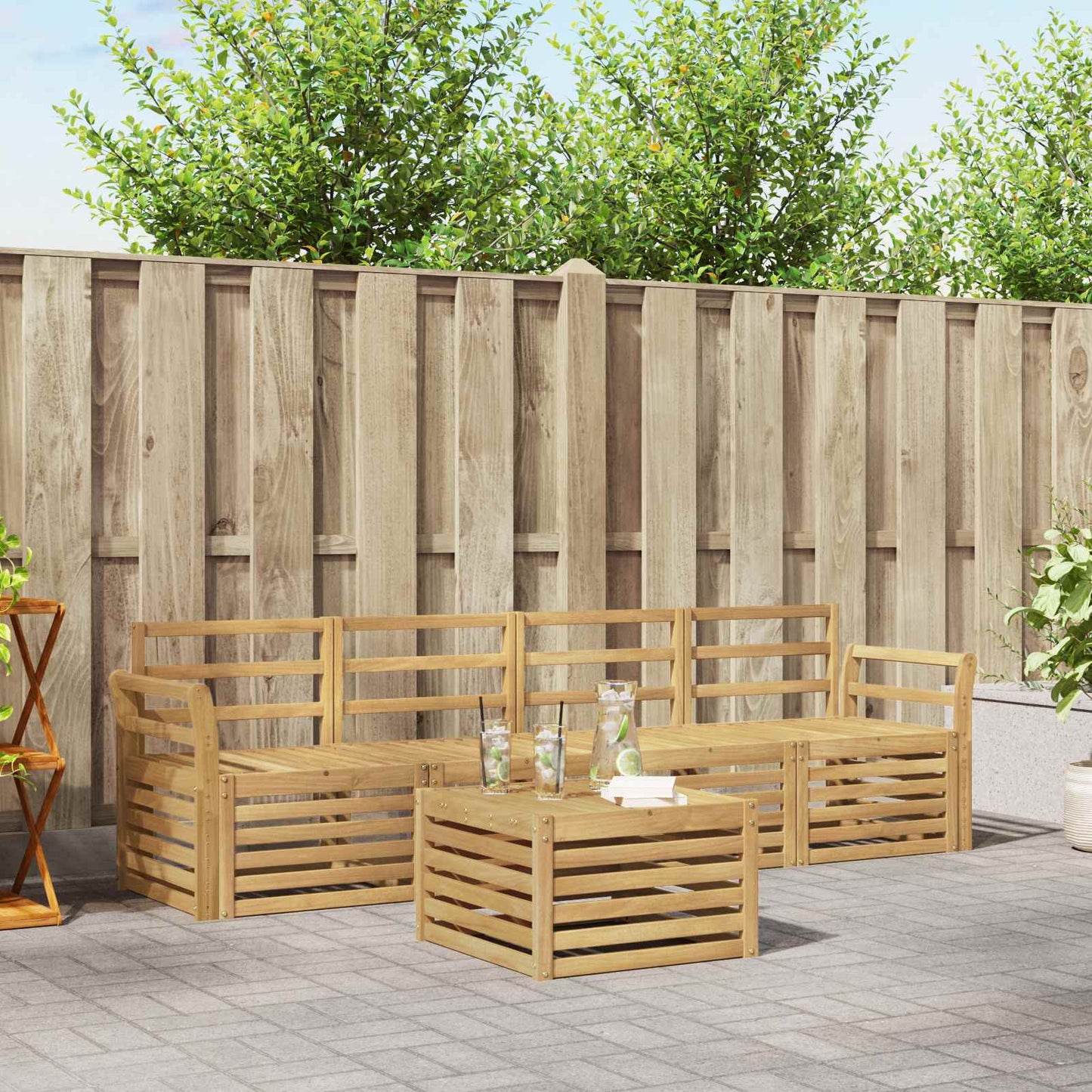 Buiten bankenset 5 pcs Wit Massief Acaciahout
