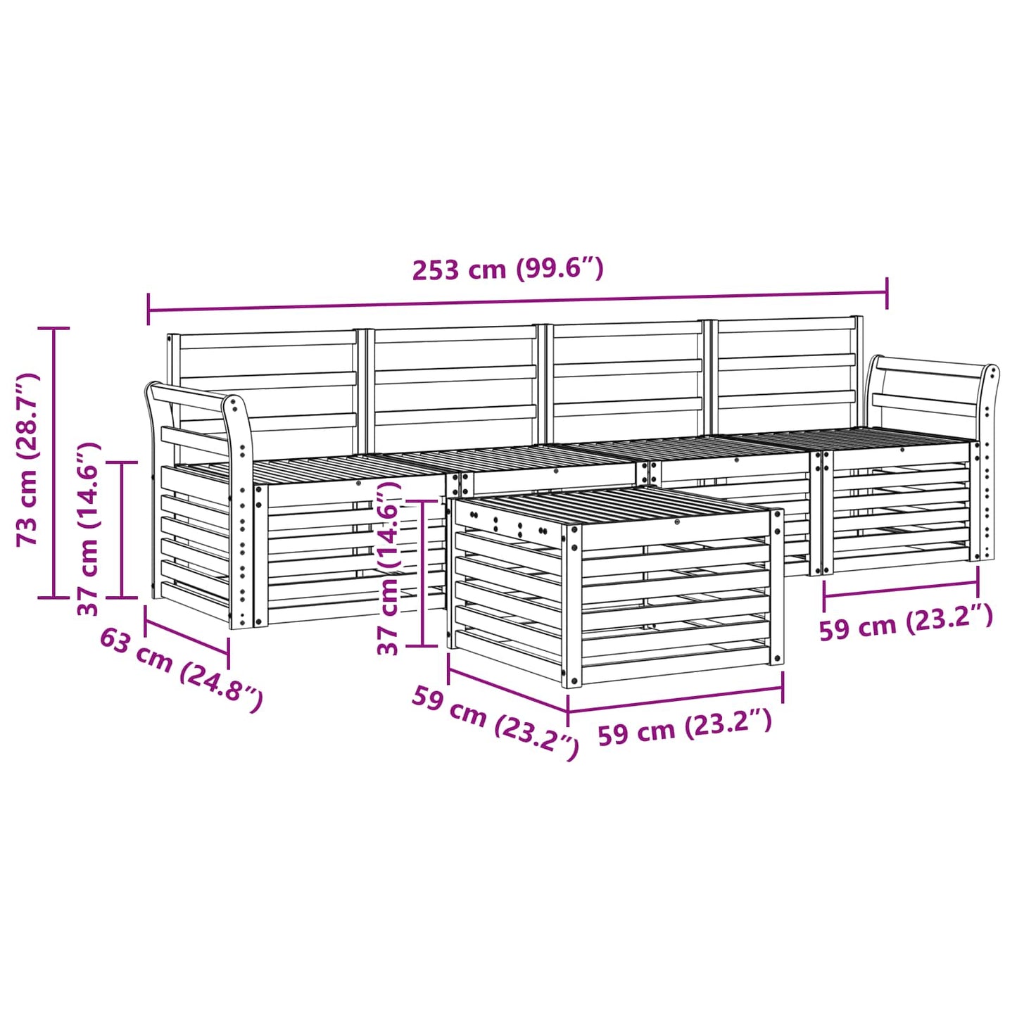 Buiten bankenset 5 pcs Wit Massief Acaciahout