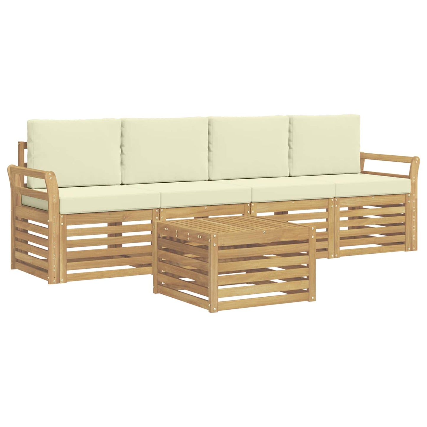Buiten bankenset met kussen 5 pcs Wit en crèmekleurig Polyester