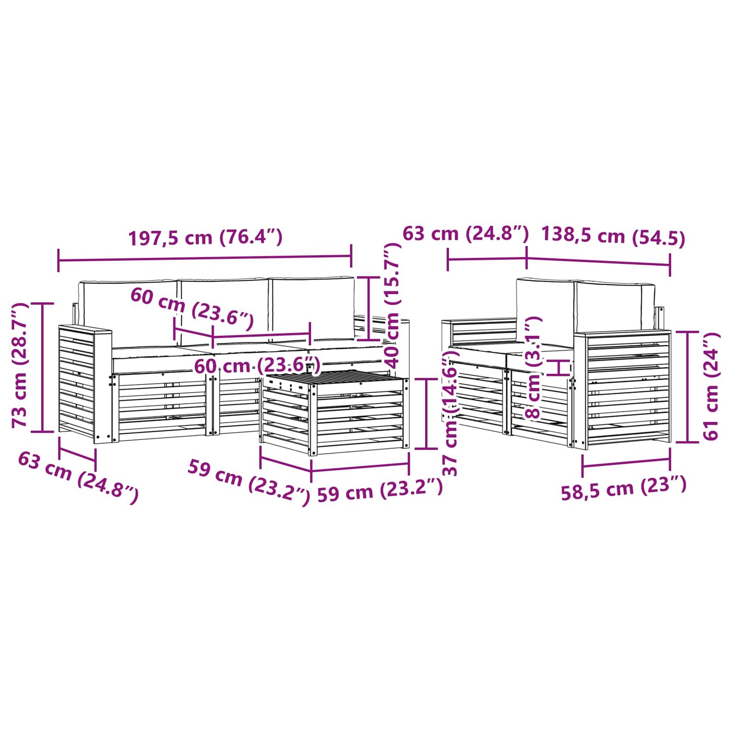 Sofa-Sets Massief Acaciahout