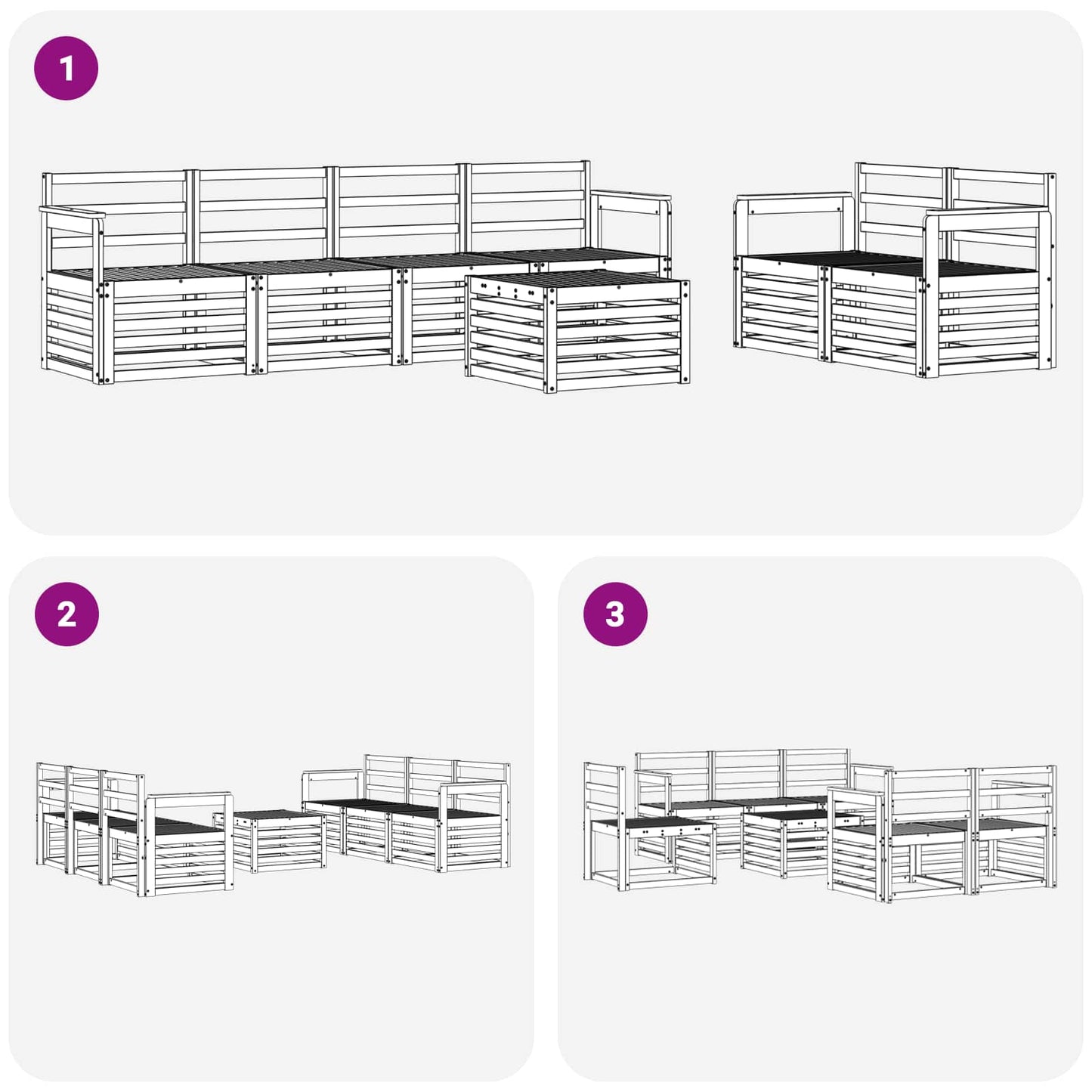 Buiten bankenset 7 pcs Wit Massief Acaciahout