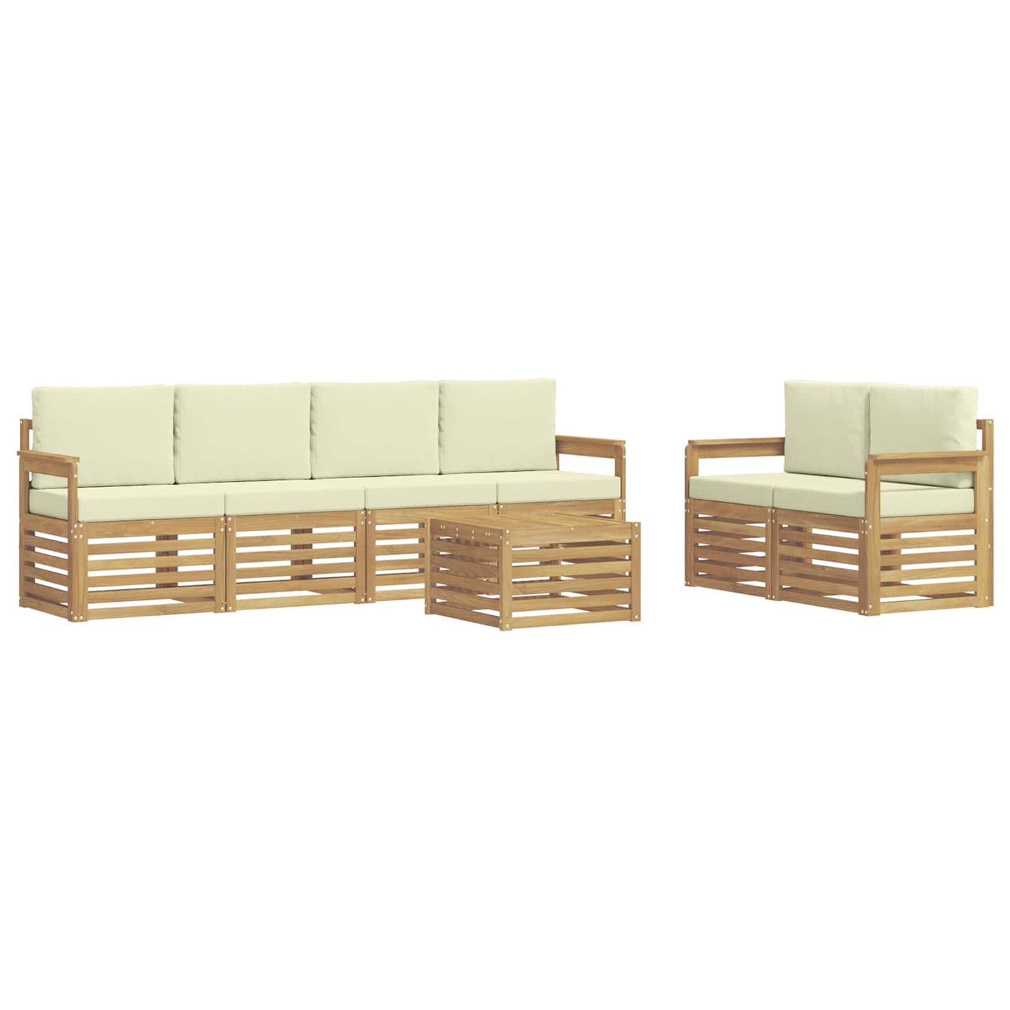 Buiten bankenset met kussen 7 pcs Wit en crèmekleurig Polyester