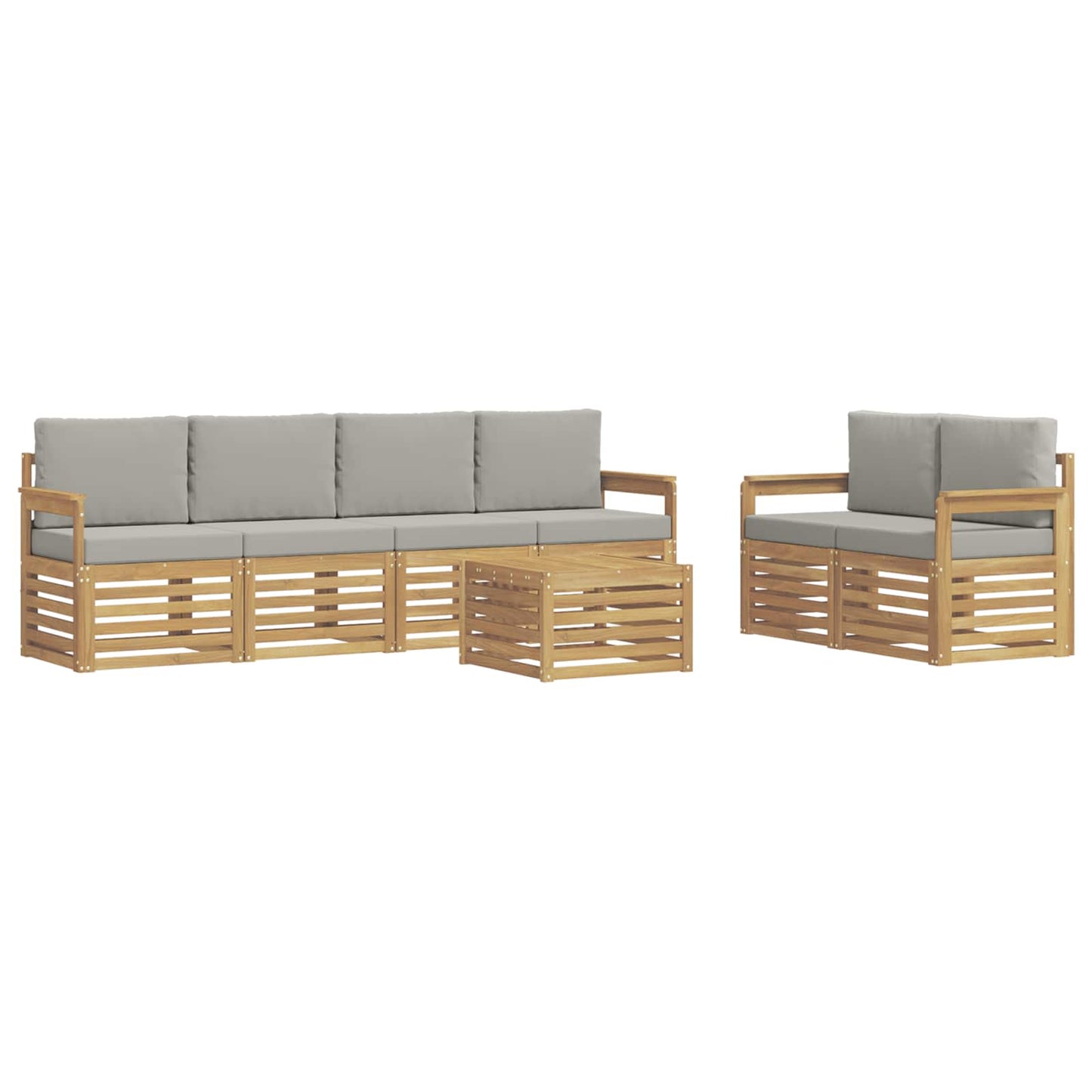 Buiten bankenset met kussen 7 pcs Wit en Lichtgrijs Polyester