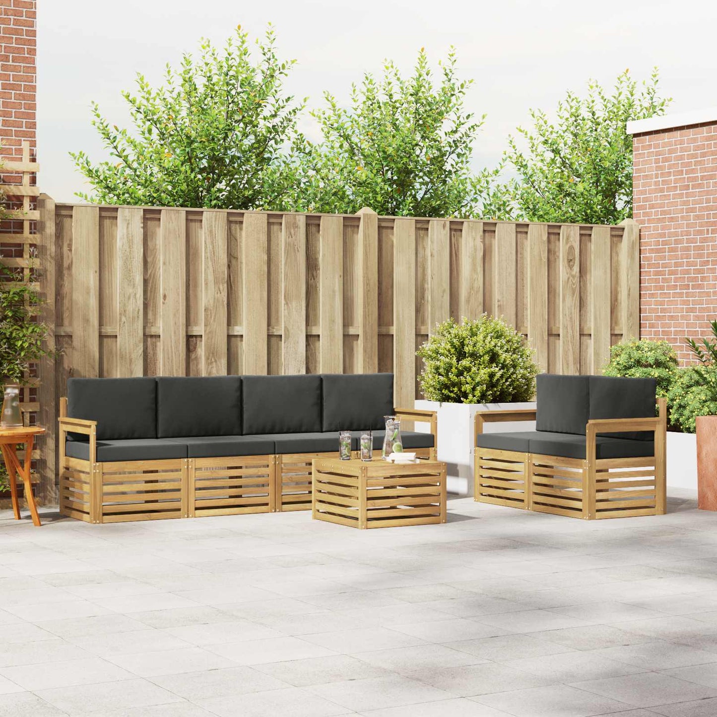Buiten bankenset 7 pcs Wit en antracietkleurig Polyester