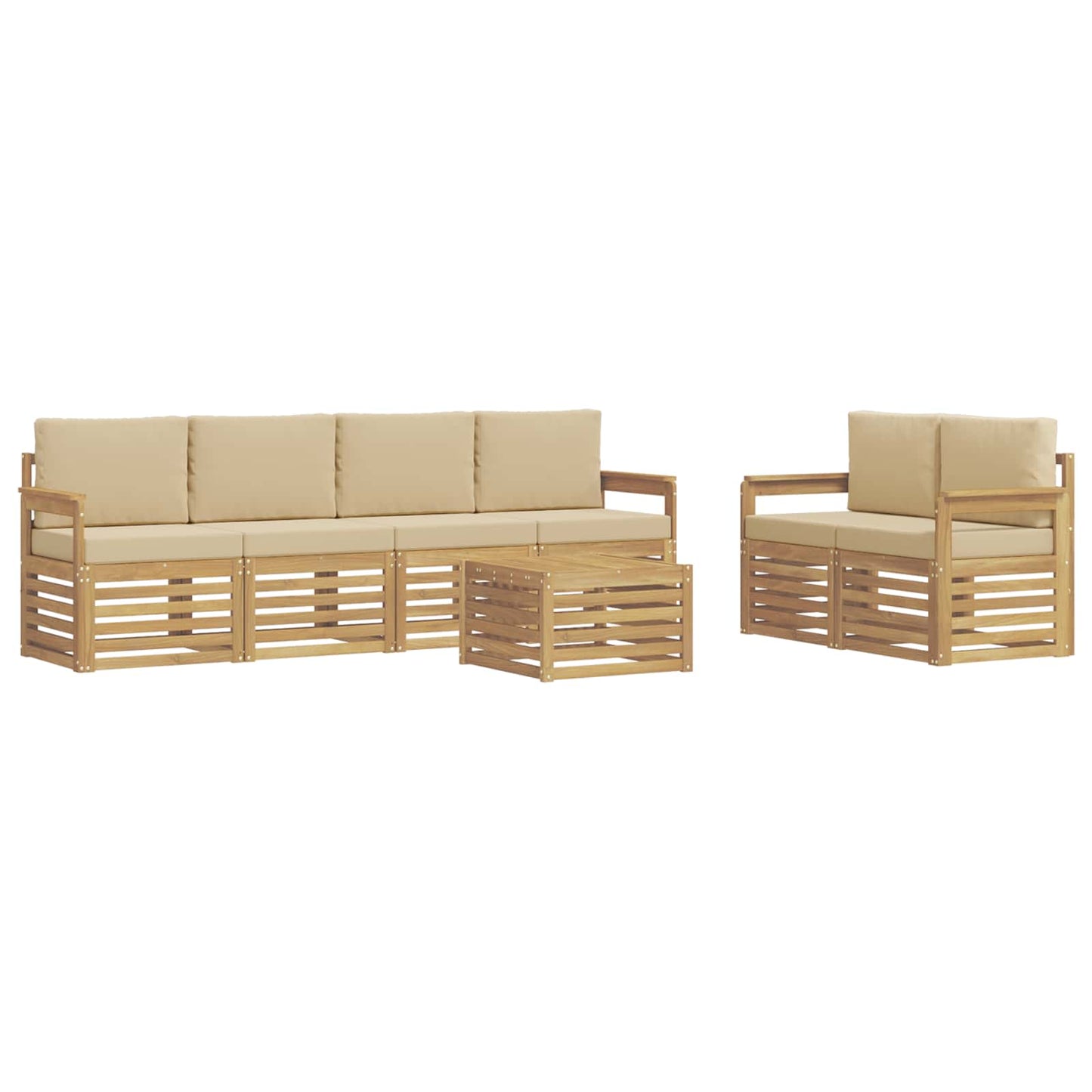 Buiten bankenset met kussen 7 pcs Wit en Beige Polyester