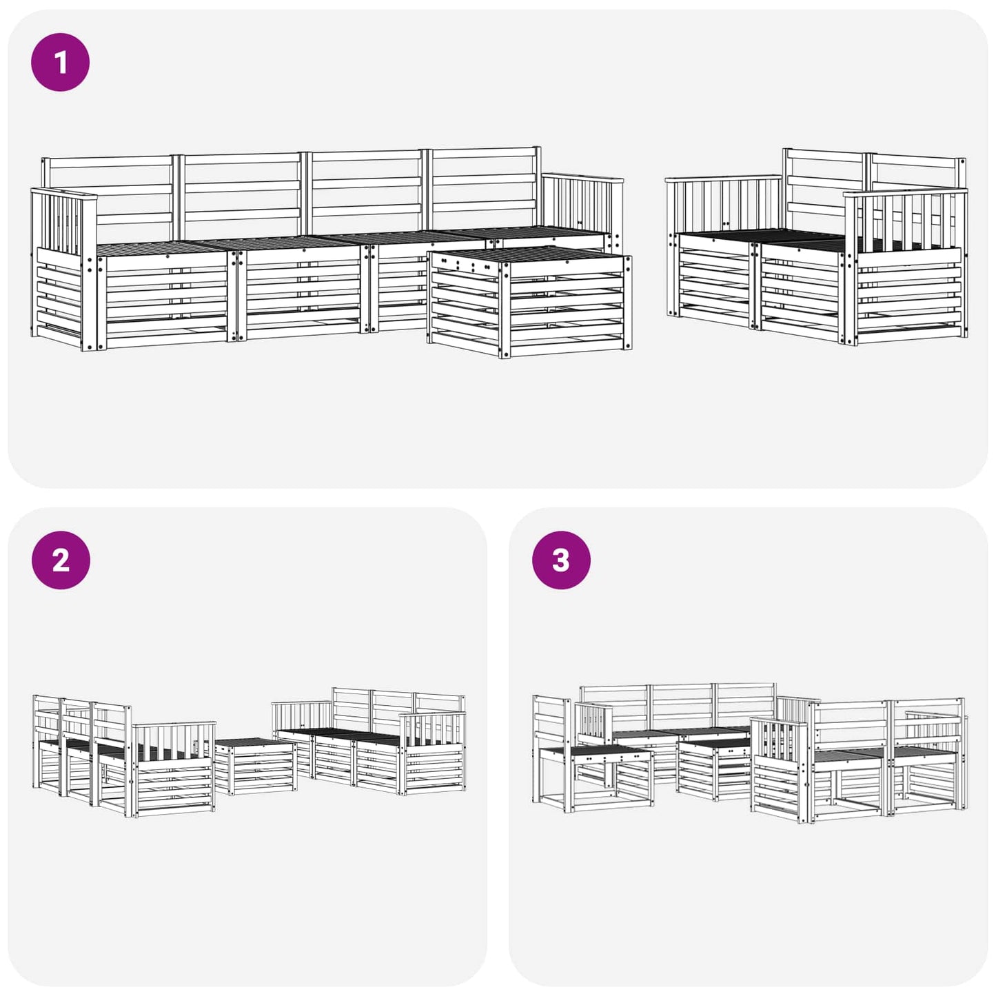 Buiten bankenset 7 pcs Wit Massief Acaciahout