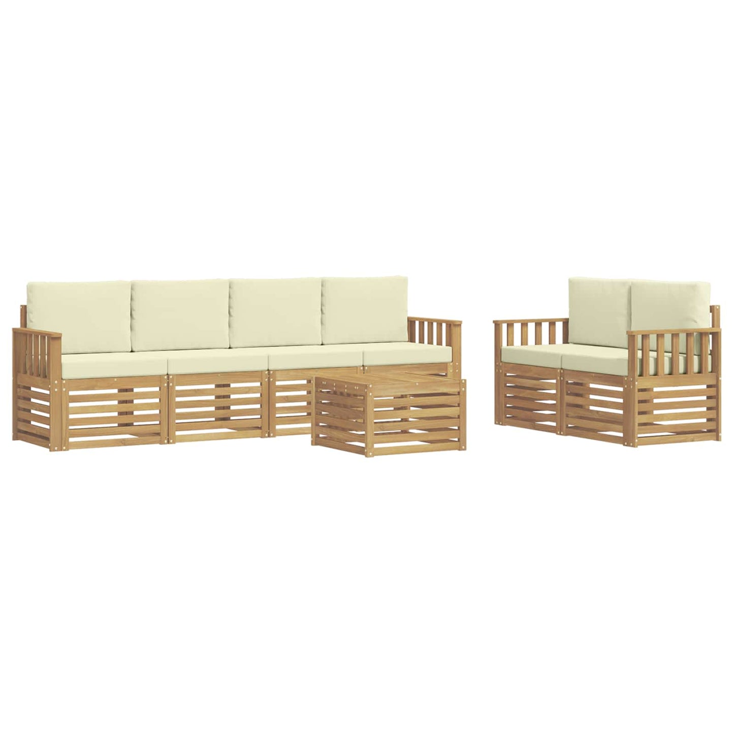 Buiten bankenset met kussen 7 pcs Wit en crèmekleurig Polyester