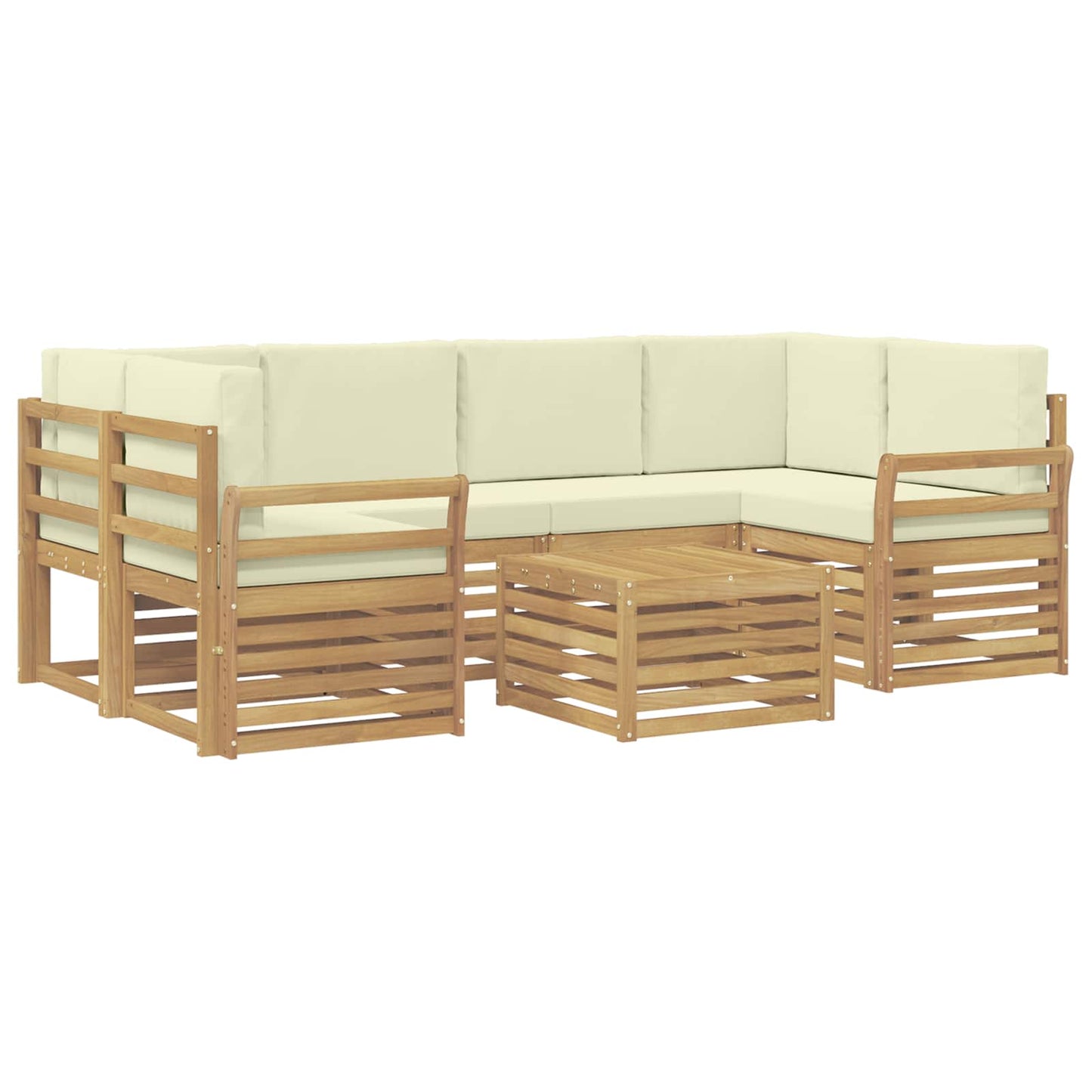 Buiten bankenset met kussen 7 pcs Wit en crèmekleurig Polyester