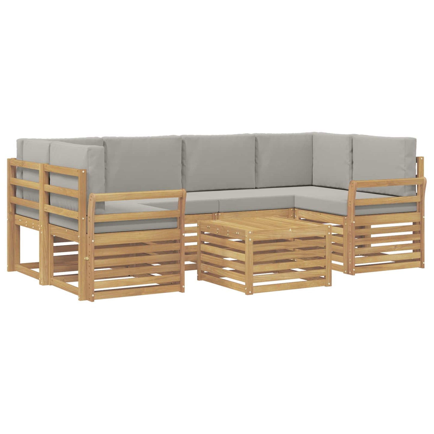 Buiten bankenset met kussen 7 pcs Wit en Lichtgrijs Polyester
