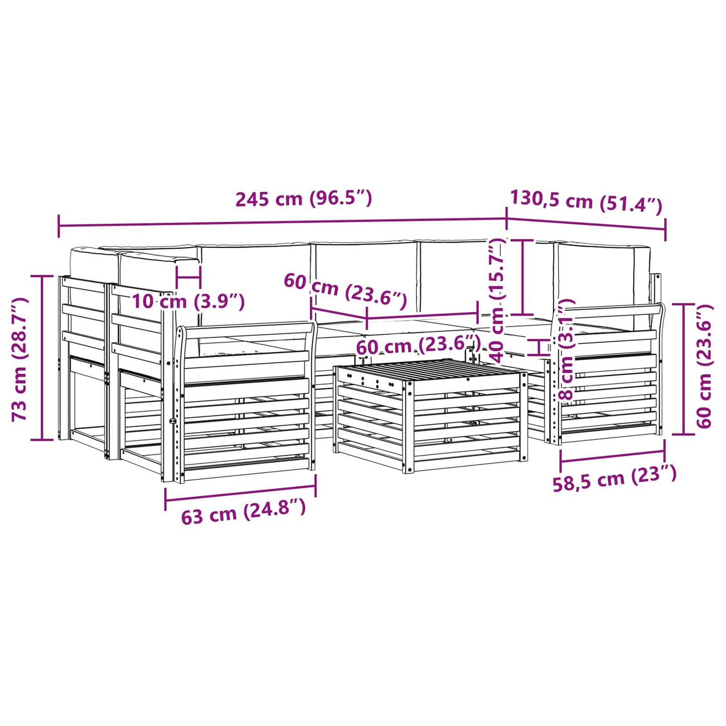 Buiten bankenset met kussen 7 pcs Wit en Lichtgrijs Polyester