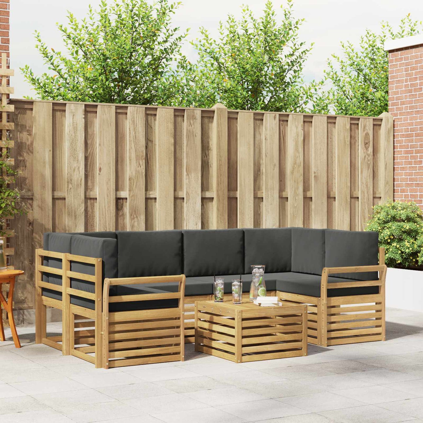 Buiten bankenset 7 pcs Wit en antracietkleurig Polyester