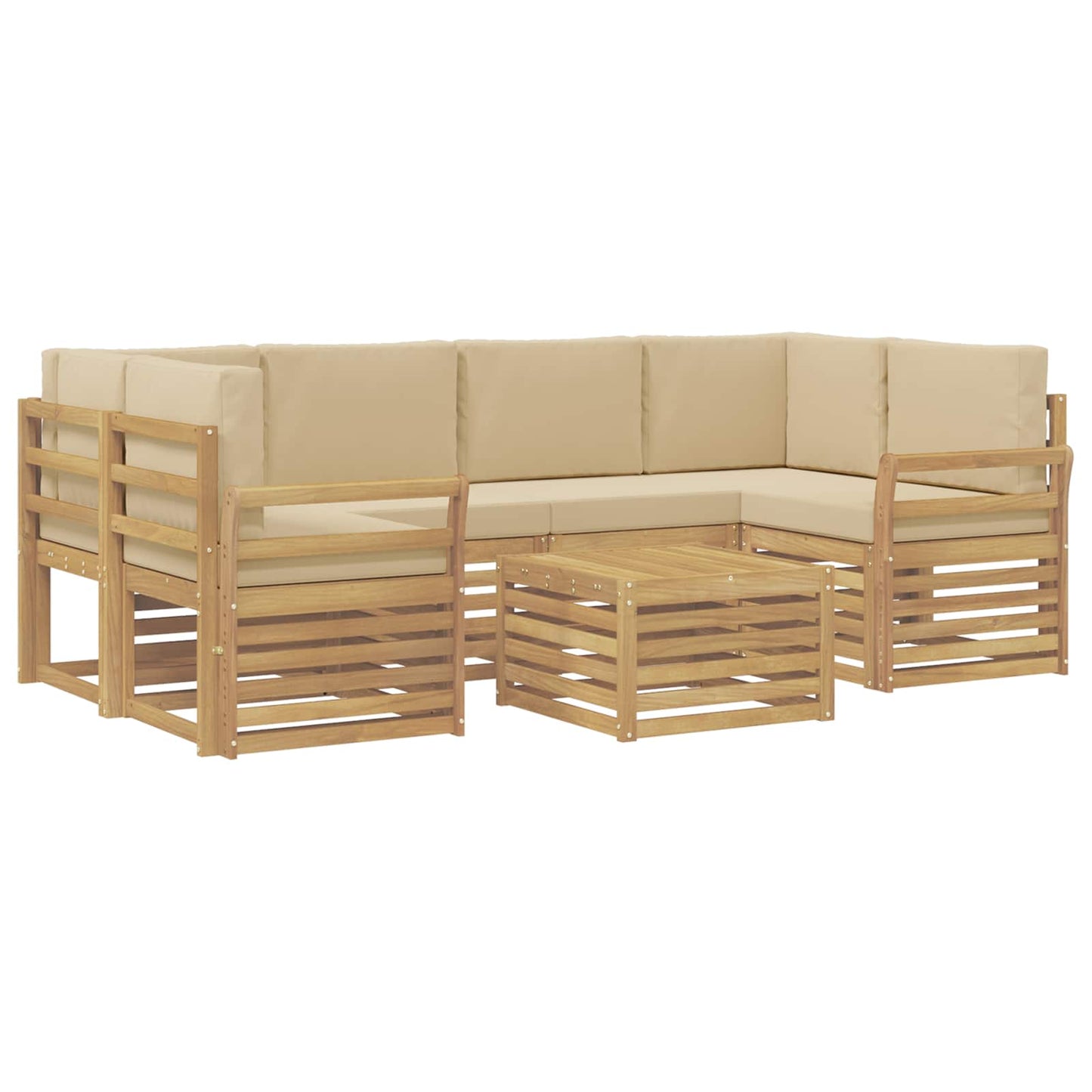 Buiten bankenset met kussen 7 pcs Wit en Beige Polyester