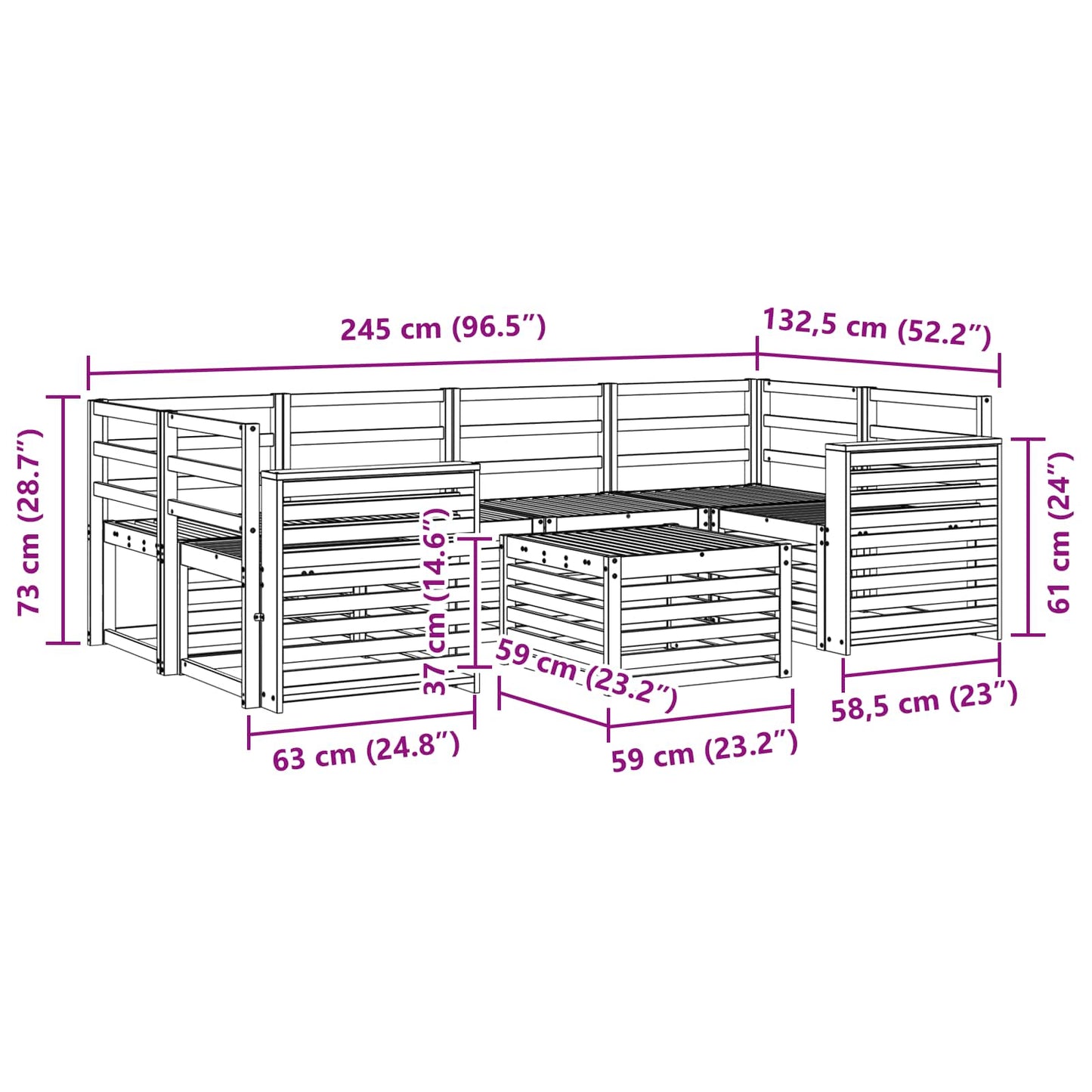 Buiten bankenset 7 pcs Wit Massief Acaciahout