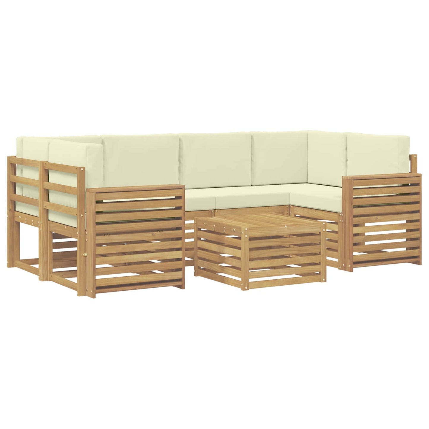 Buiten bankenset met kussen 7 pcs Wit en crèmekleurig Polyester