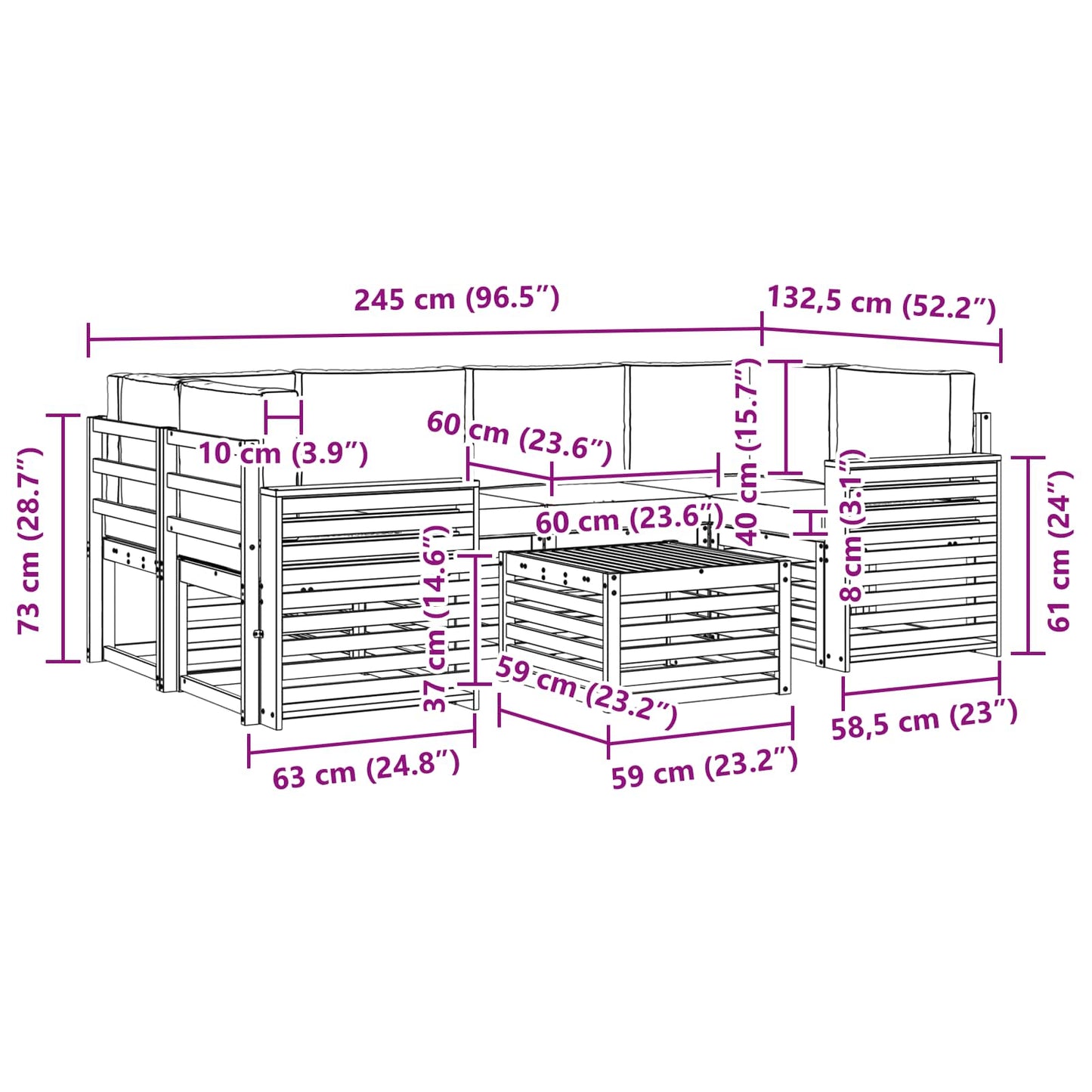 Buiten bankenset met kussen 7 pcs Wit en crèmekleurig Polyester