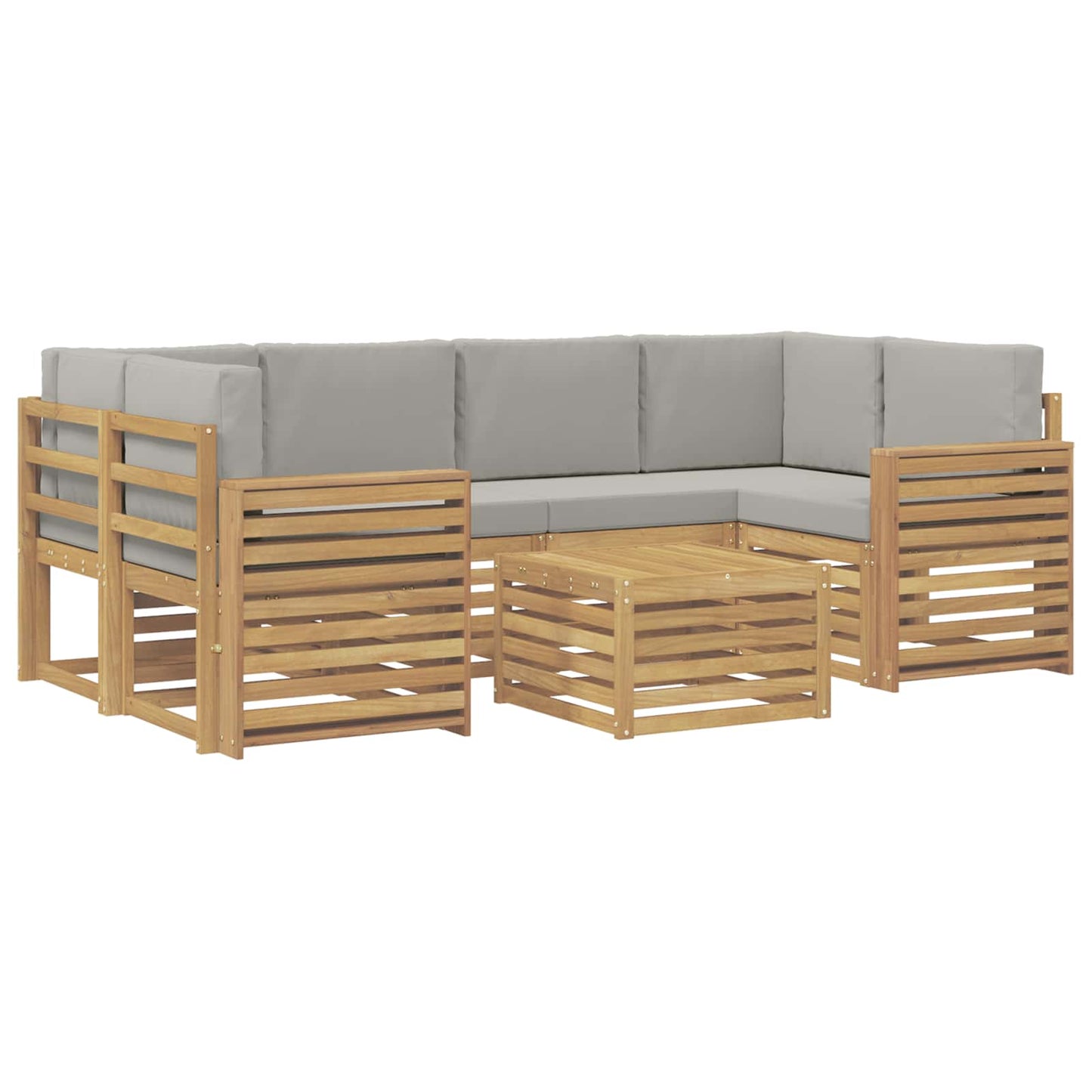 Buiten bankenset met kussen 7 pcs Wit en Lichtgrijs Polyester