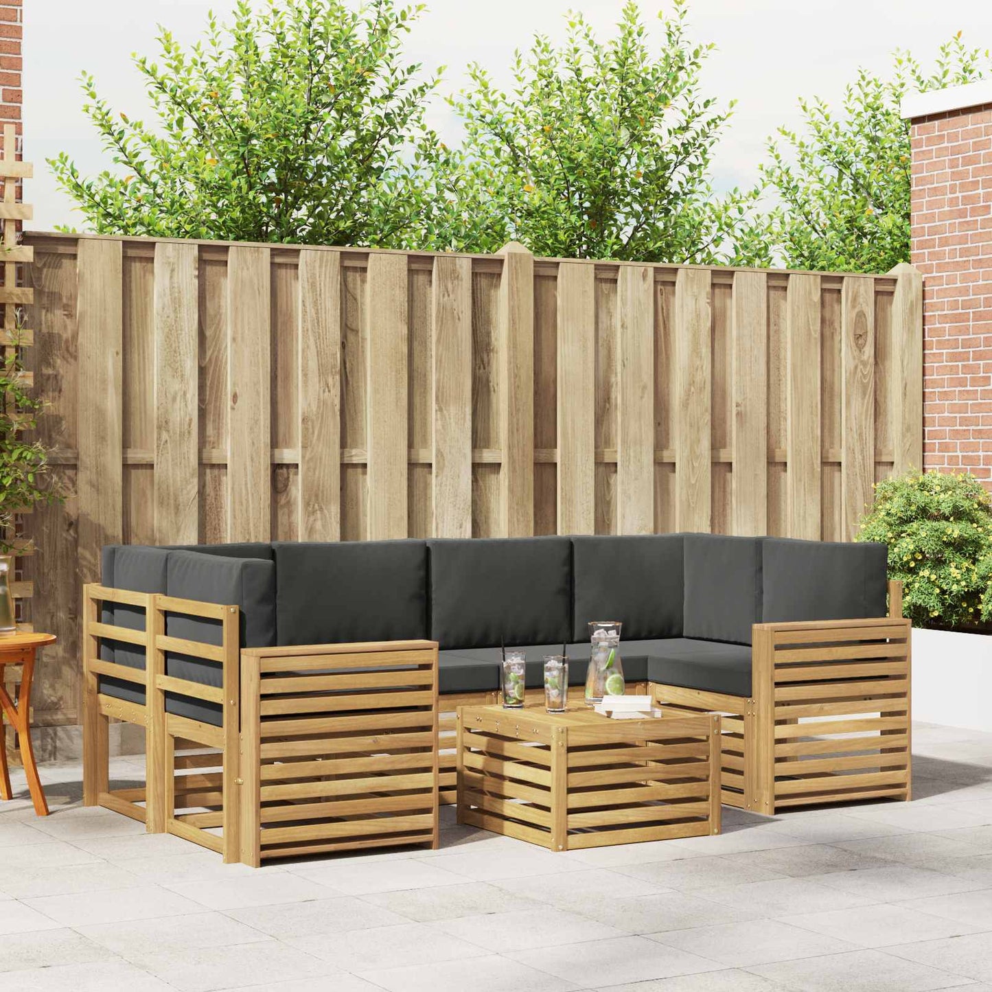 Buiten bankenset 7 pcs Wit en antracietkleurig Polyester