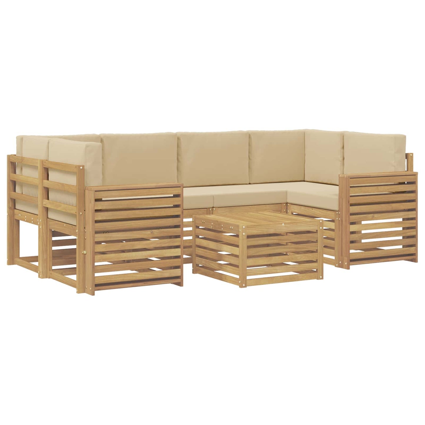 Buiten bankenset met kussen 7 pcs Wit en Beige Polyester