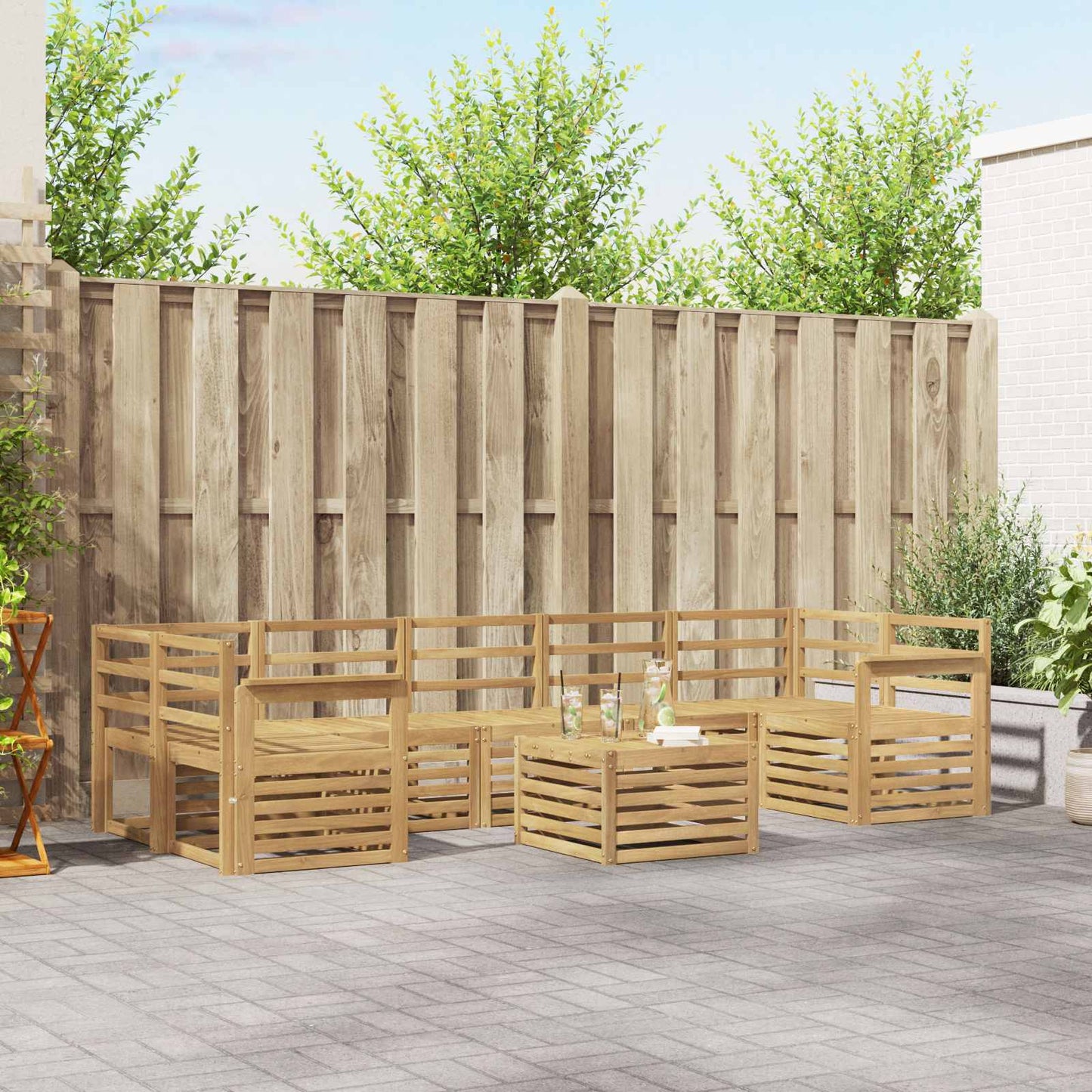 Buiten bankenset 8 pcs Wit Massief Acaciahout