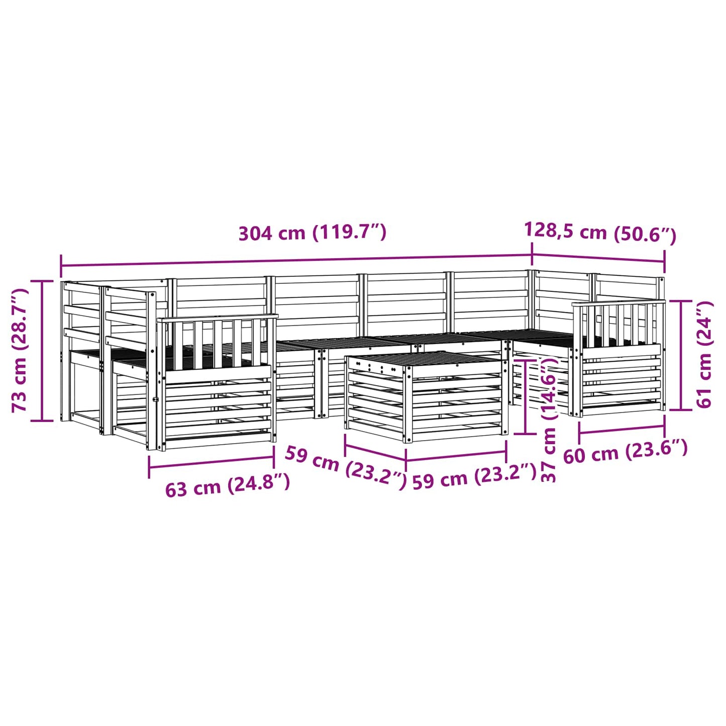 Buiten bankenset 8 pcs Wit Massief Acaciahout