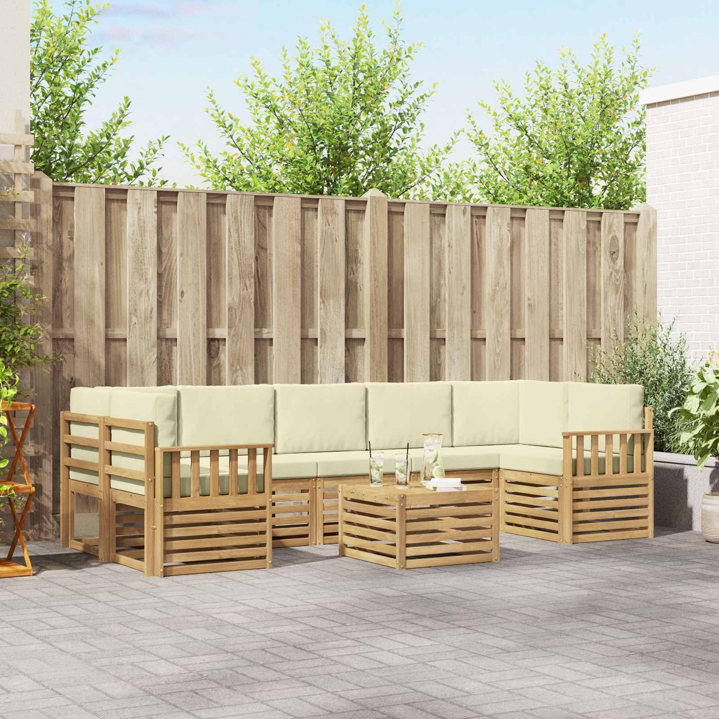 Buiten bankenset met kussen 8 pcs Wit en crèmekleurig Polyester