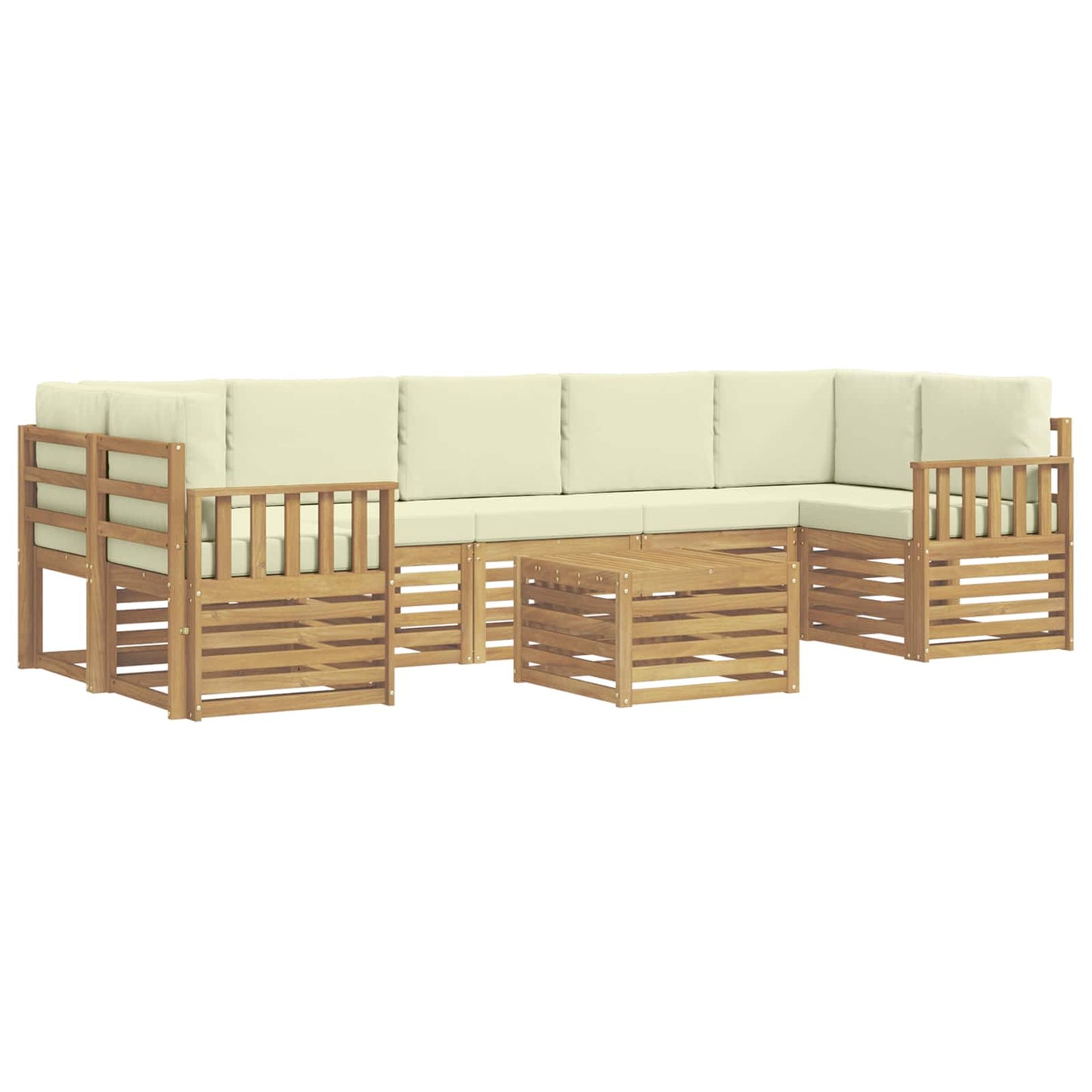 Buiten bankenset met kussen 8 pcs Wit en crèmekleurig Polyester
