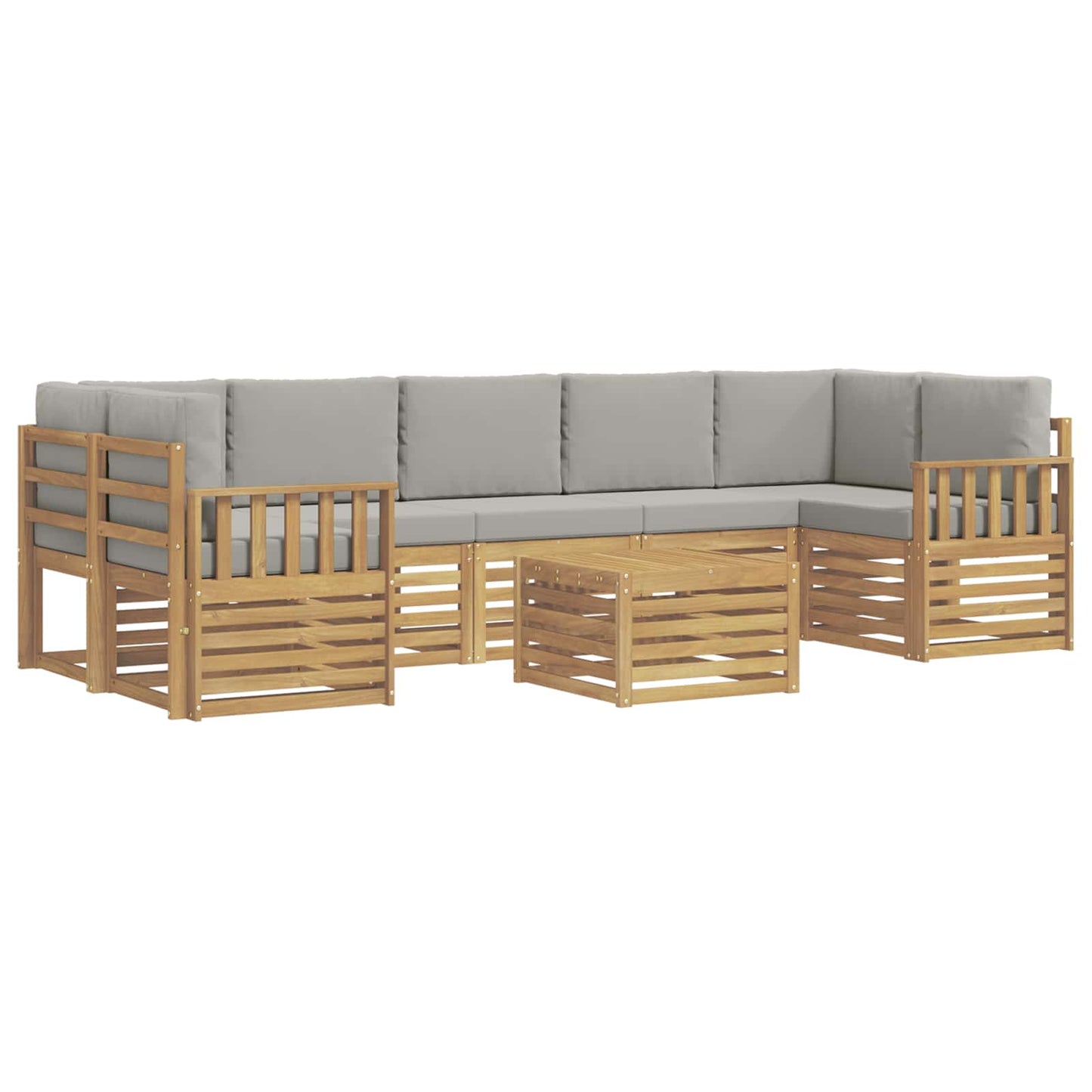 Buiten bankenset met kussen 8 pcs Wit en Lichtgrijs Polyester