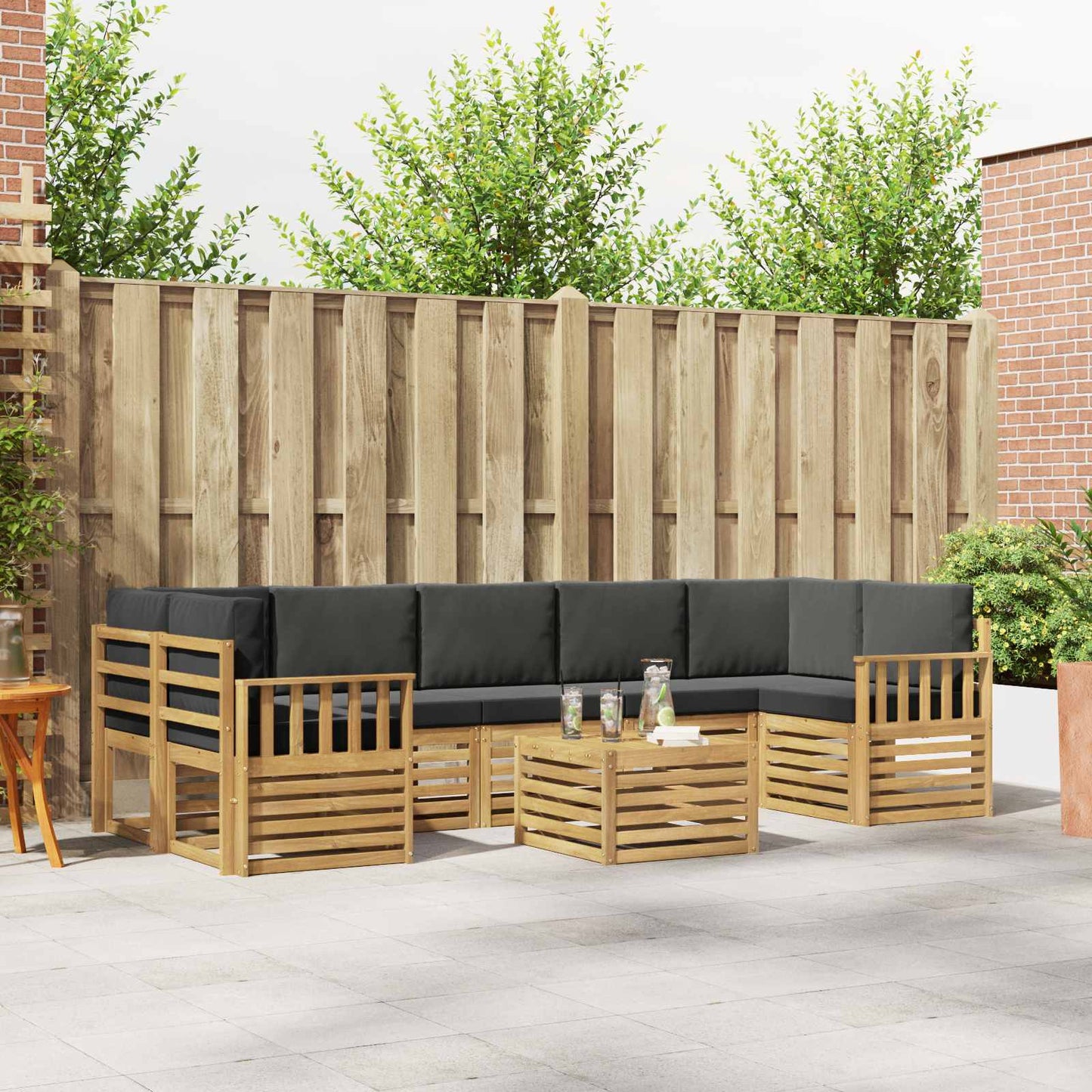 Buiten bankenset 8 pcs Wit en antracietkleurig Polyester
